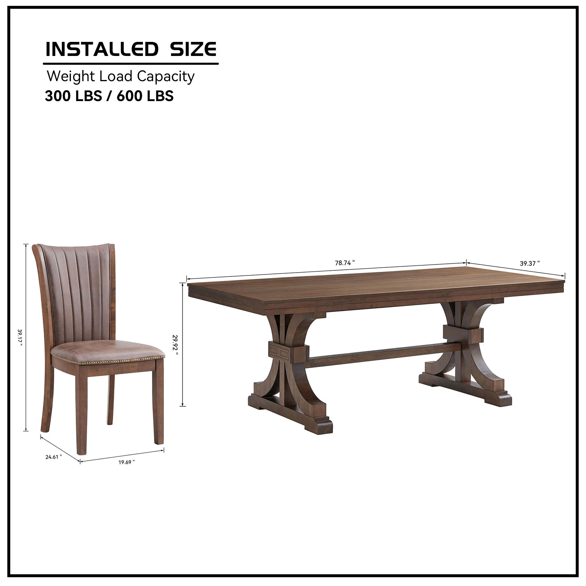 78" Mid Century Modern Rectangular Rubber Wood Dining Table Set For 6-8