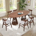 78" Modern Oval Dining Table Set With 6 Upholstered Chairs
