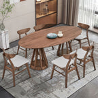 78" Modern Oval Dining Table Set With 6 Upholstered Chairs