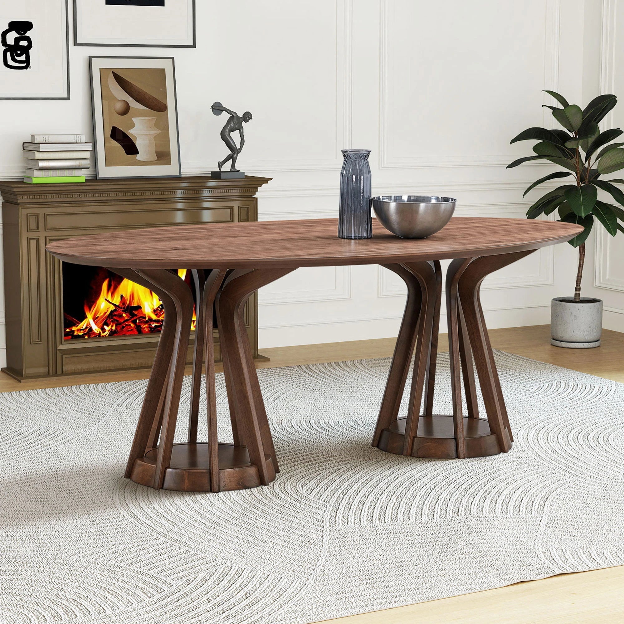 78" Modern Oval Dining Table Set With 6 Upholstered Chairs
