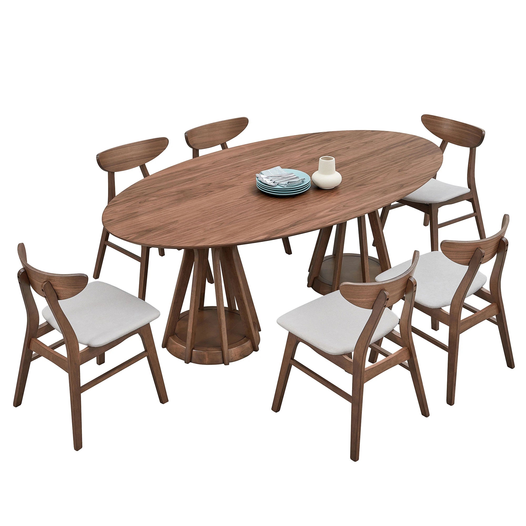 78" Modern Oval Dining Table Set With 6 Upholstered Chairs