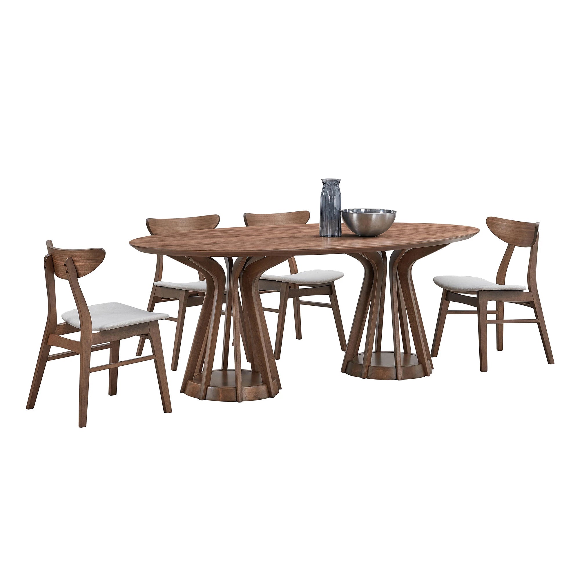 78" Modern Oval Dining Table Set With 6 Upholstered Chairs