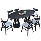 78" Modern Oval Dining Table Set With 6 Upholstered Chairs