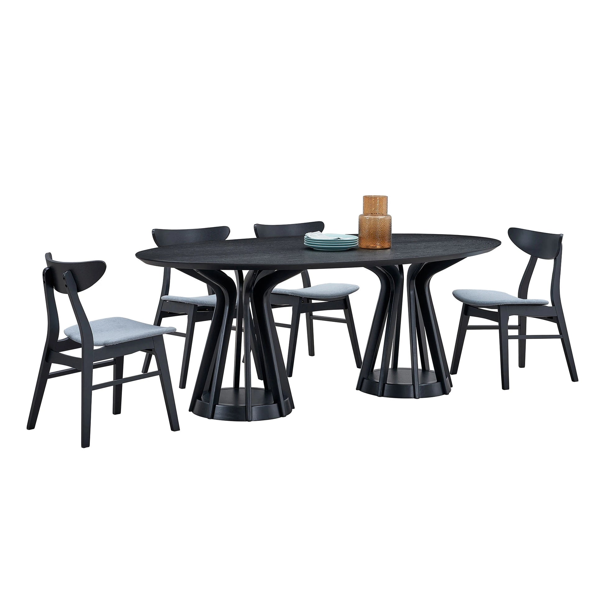78" Modern Oval Dining Table Set With 6 Upholstered Chairs