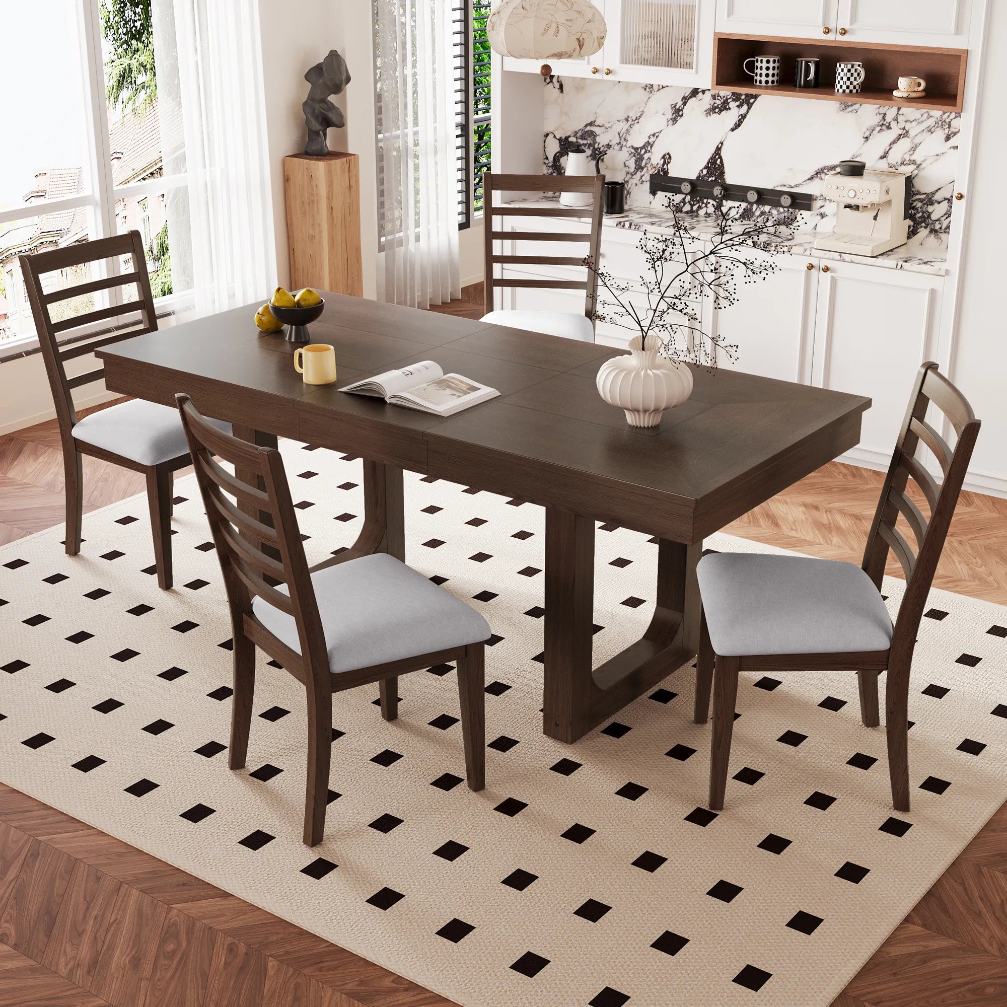 78" Rustic Farmhouse Extendable Dining Table Set