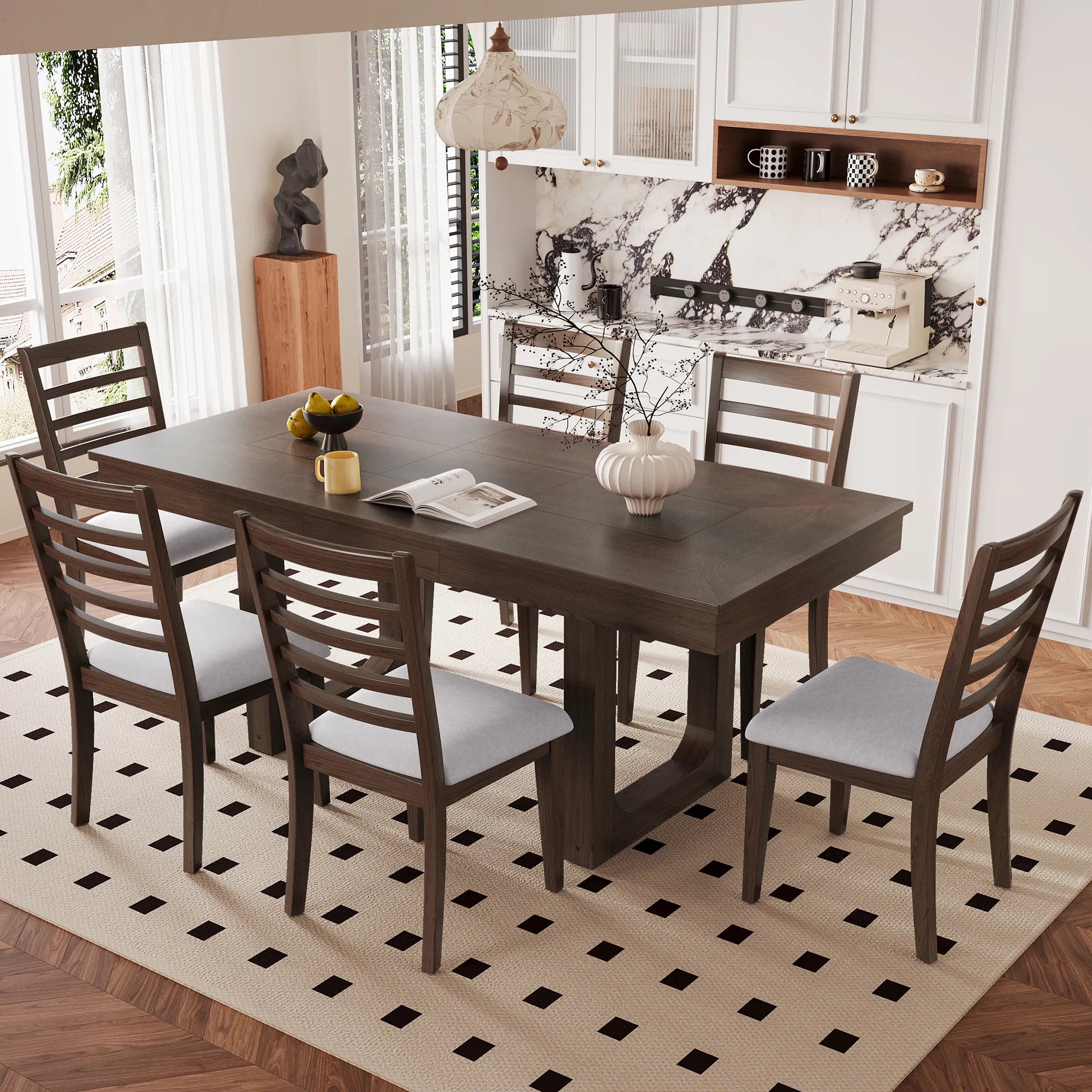 78" Rustic Farmhouse Extendable Dining Table Set