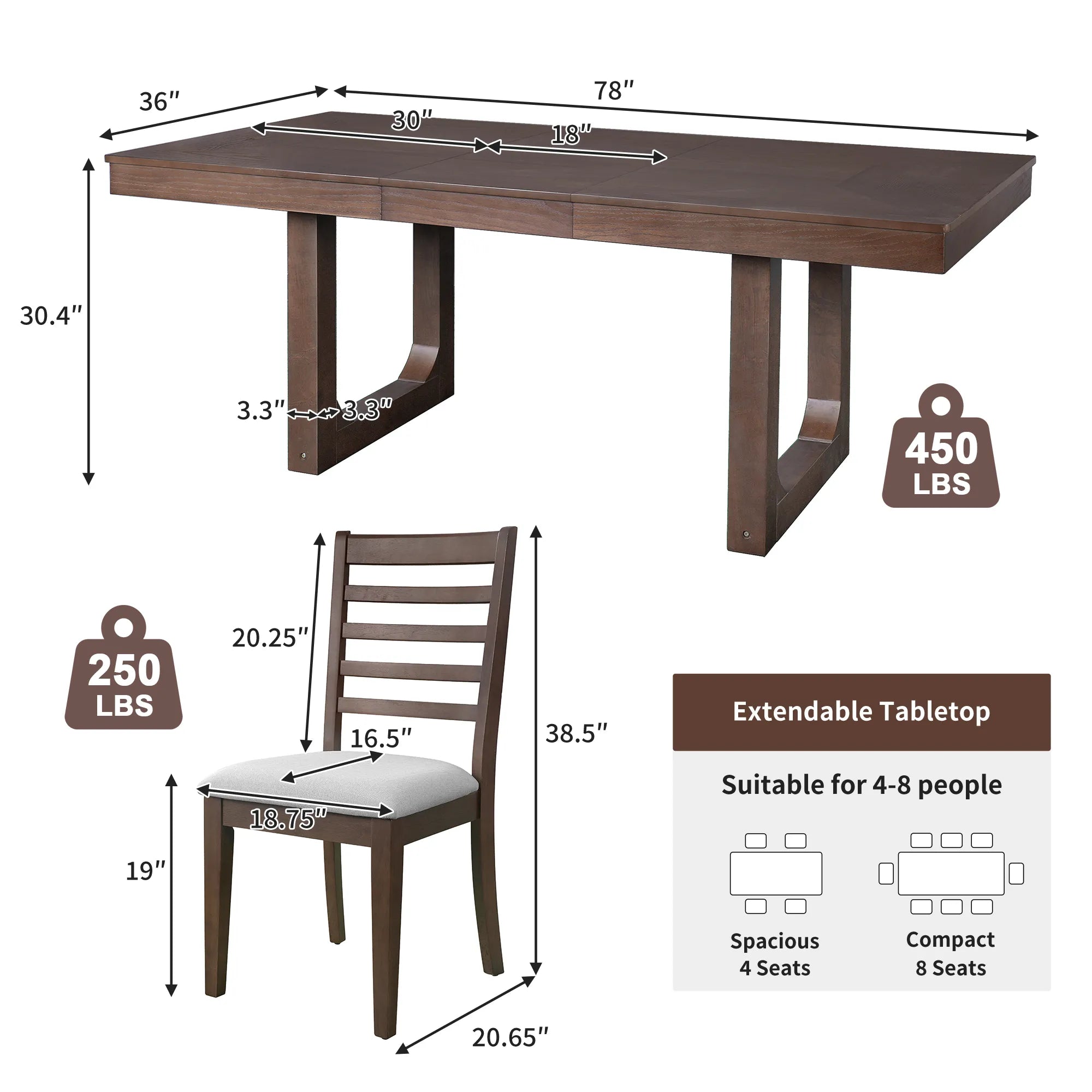 78" Rustic Farmhouse Extendable Dining Table Set