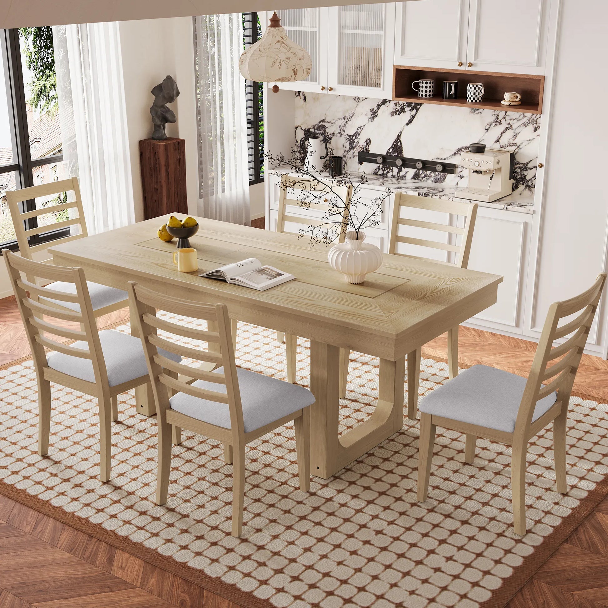78" Rustic Farmhouse Extendable Dining Table Set