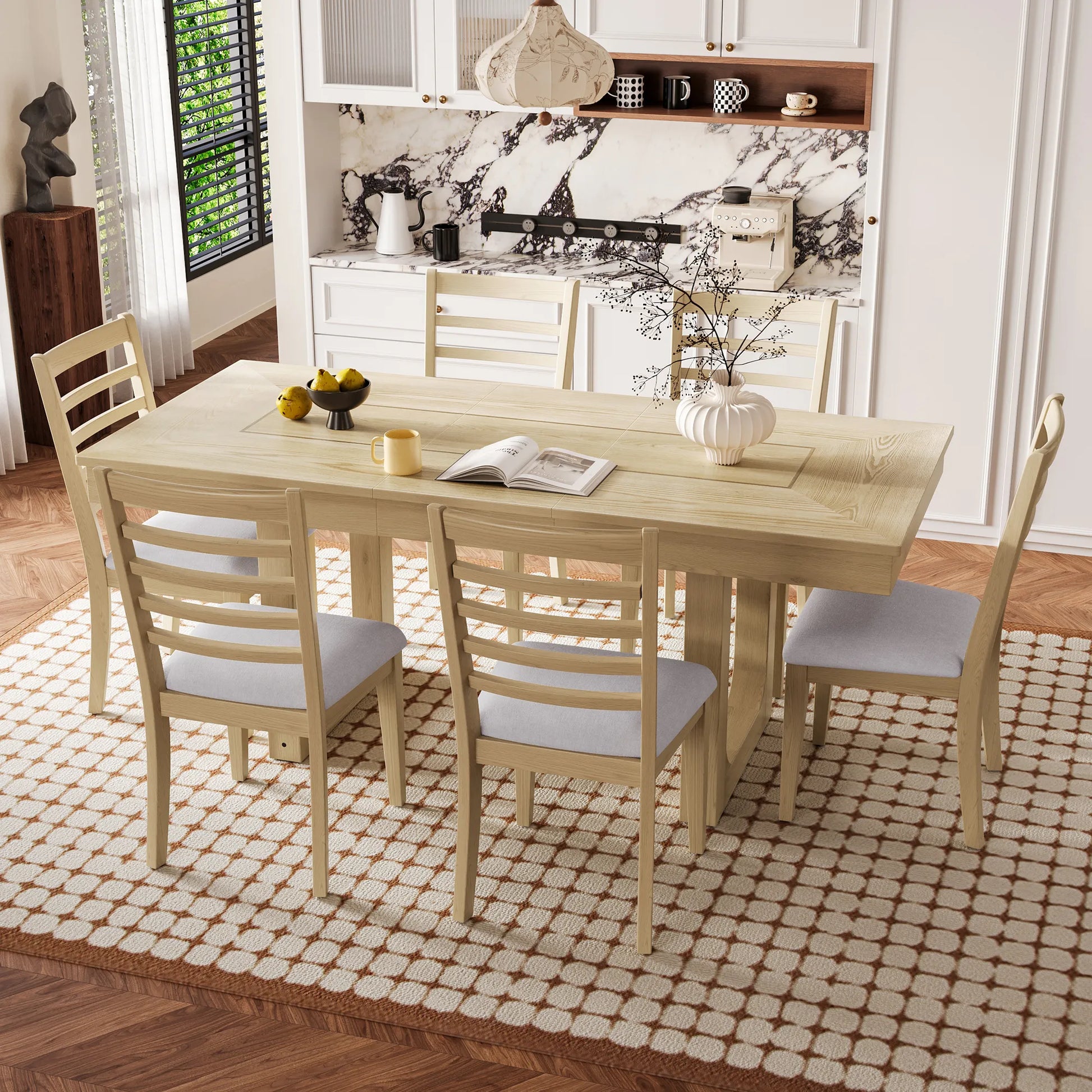 78" Rustic Farmhouse Extendable Dining Table Set
