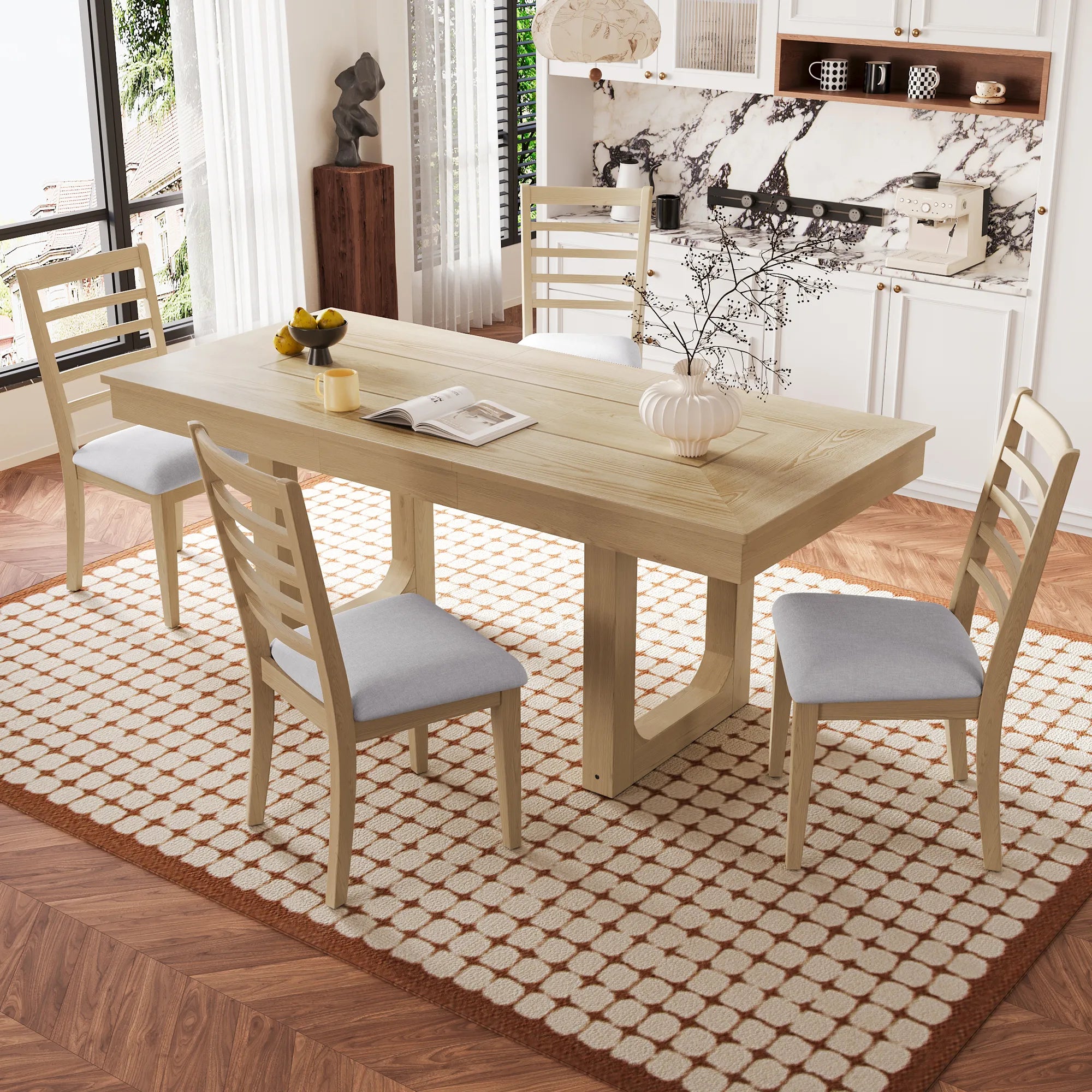 78" Rustic Farmhouse Extendable Dining Table Set