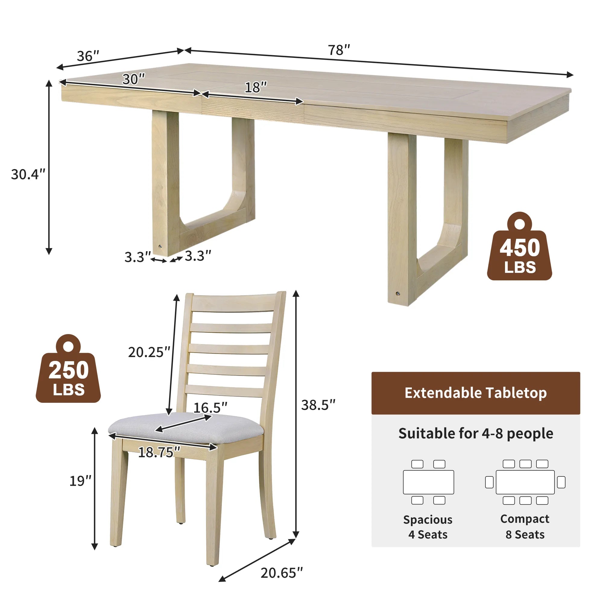 78" Rustic Farmhouse Extendable Dining Table Set