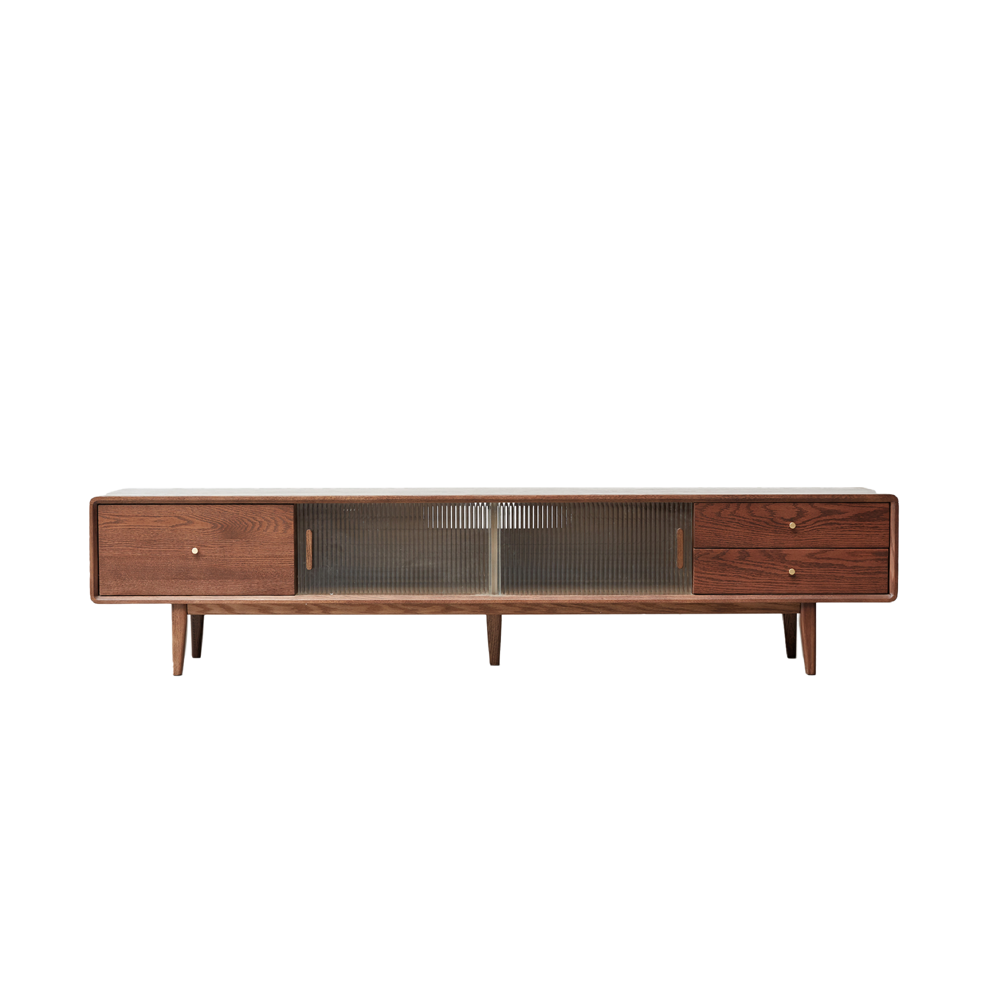 79" Solid Oak Walnut TV Stand with Glass Doors