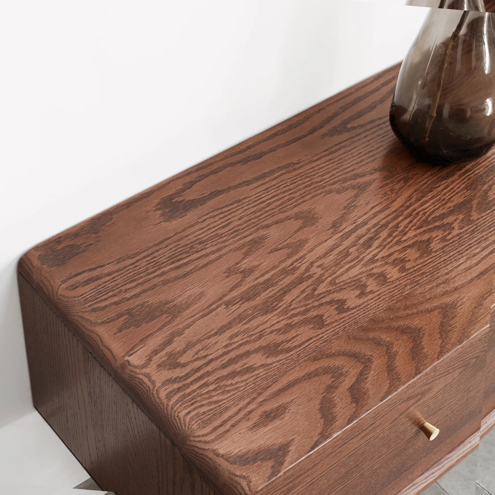 79" Solid Oak Walnut TV Stand with Glass Doors
