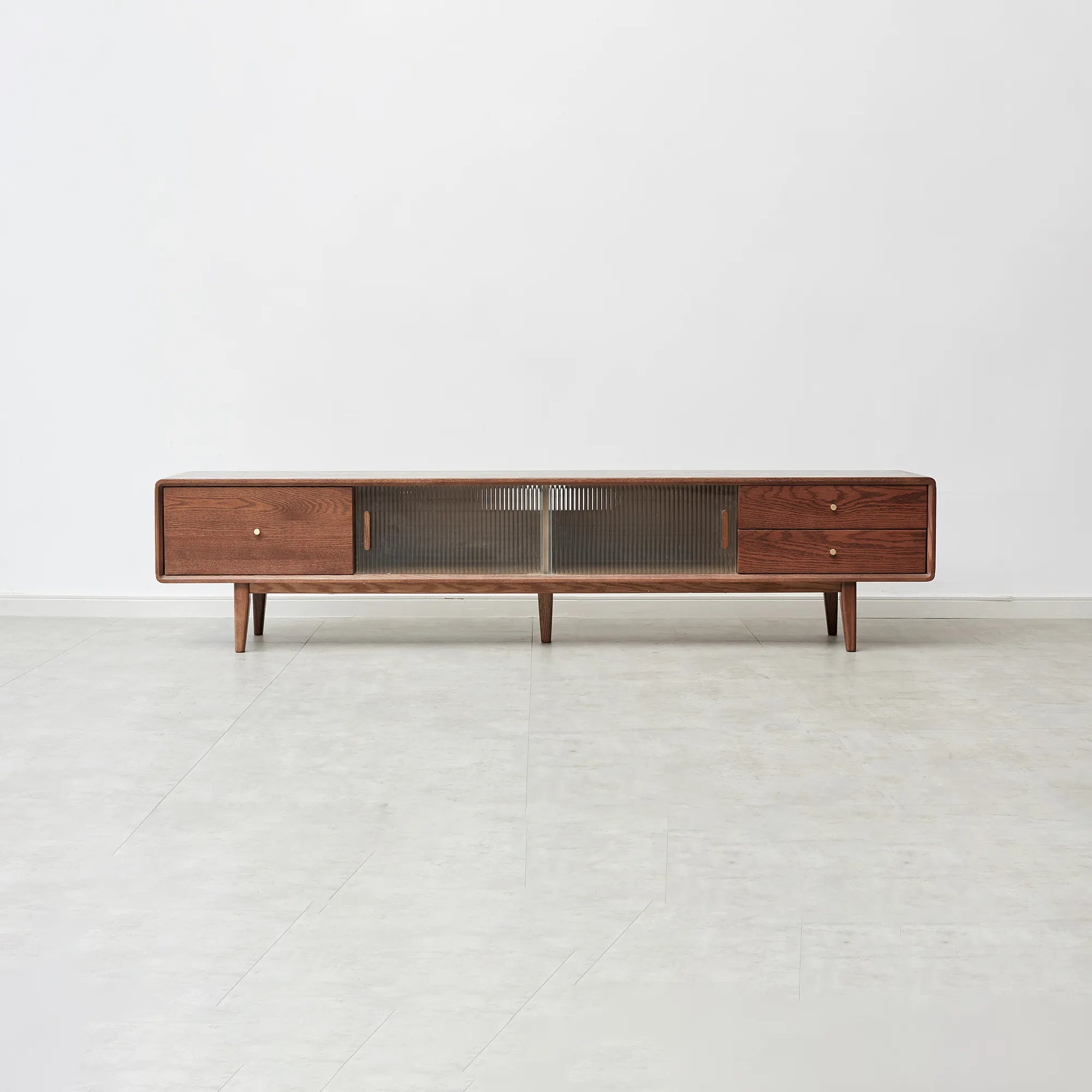79" Solid Oak Walnut TV Stand with Glass Doors