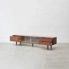 79" Solid Oak Walnut TV Stand with Glass Doors