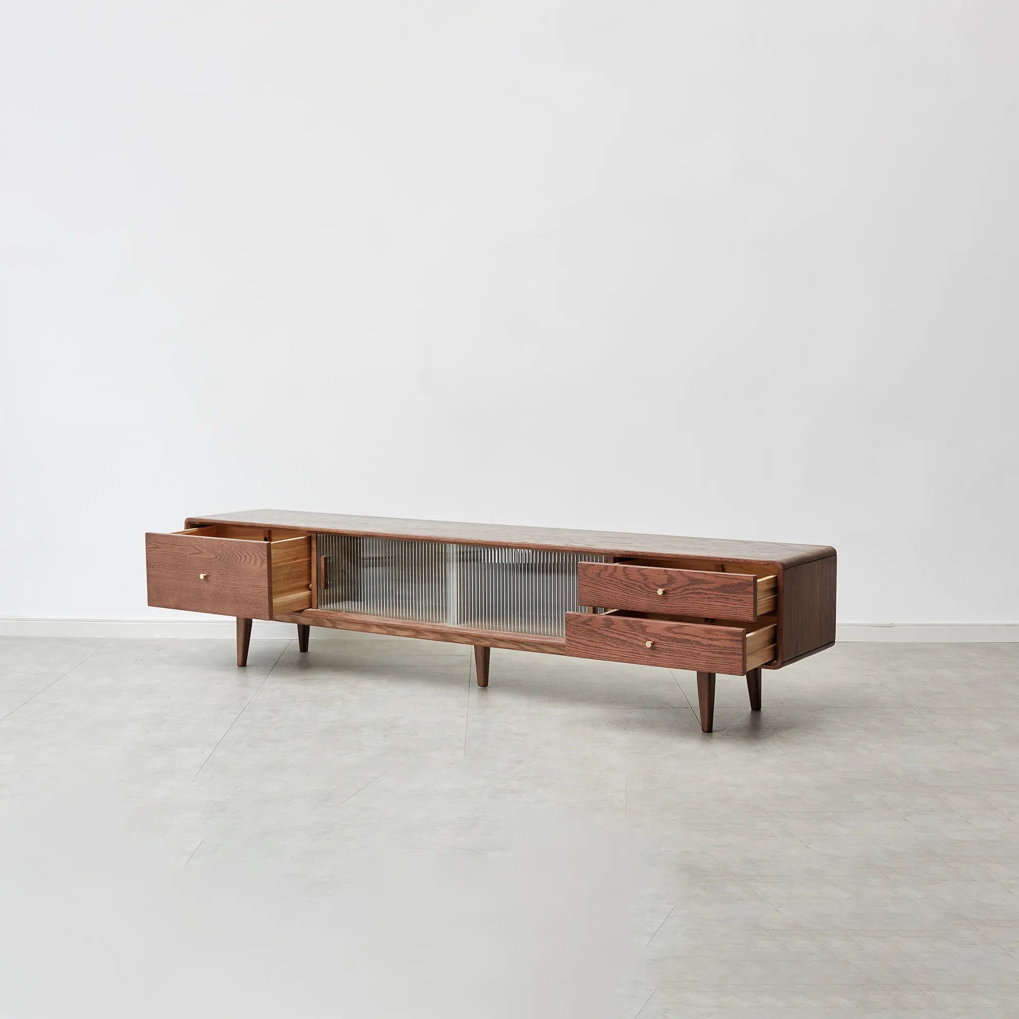 79" Solid Oak Walnut TV Stand with Glass Doors