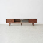 79" Solid Oak Walnut TV Stand with Glass Doors