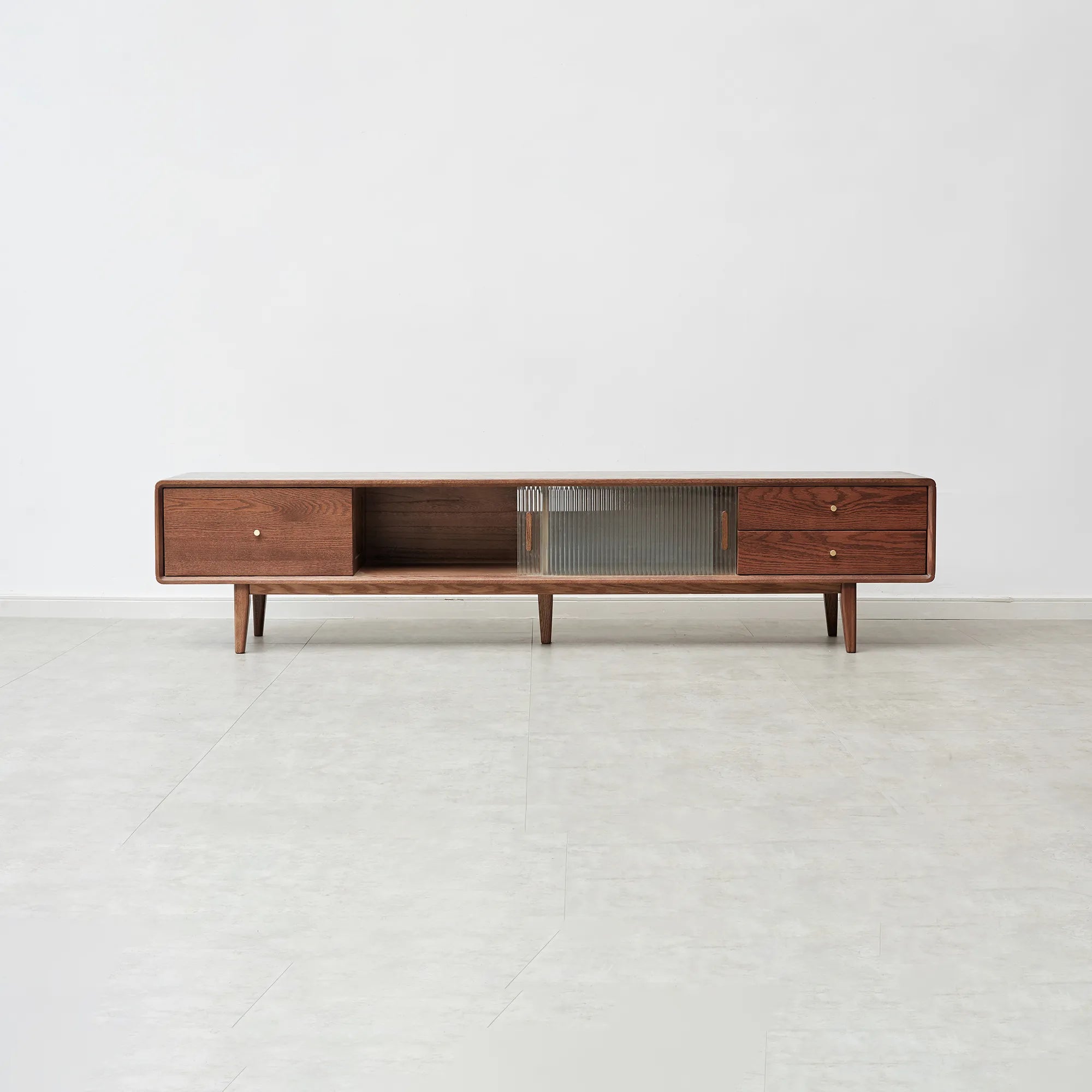 79" Solid Oak Walnut TV Stand with Glass Doors