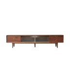 79" Solid Oak Walnut TV Stand with Glass Doors