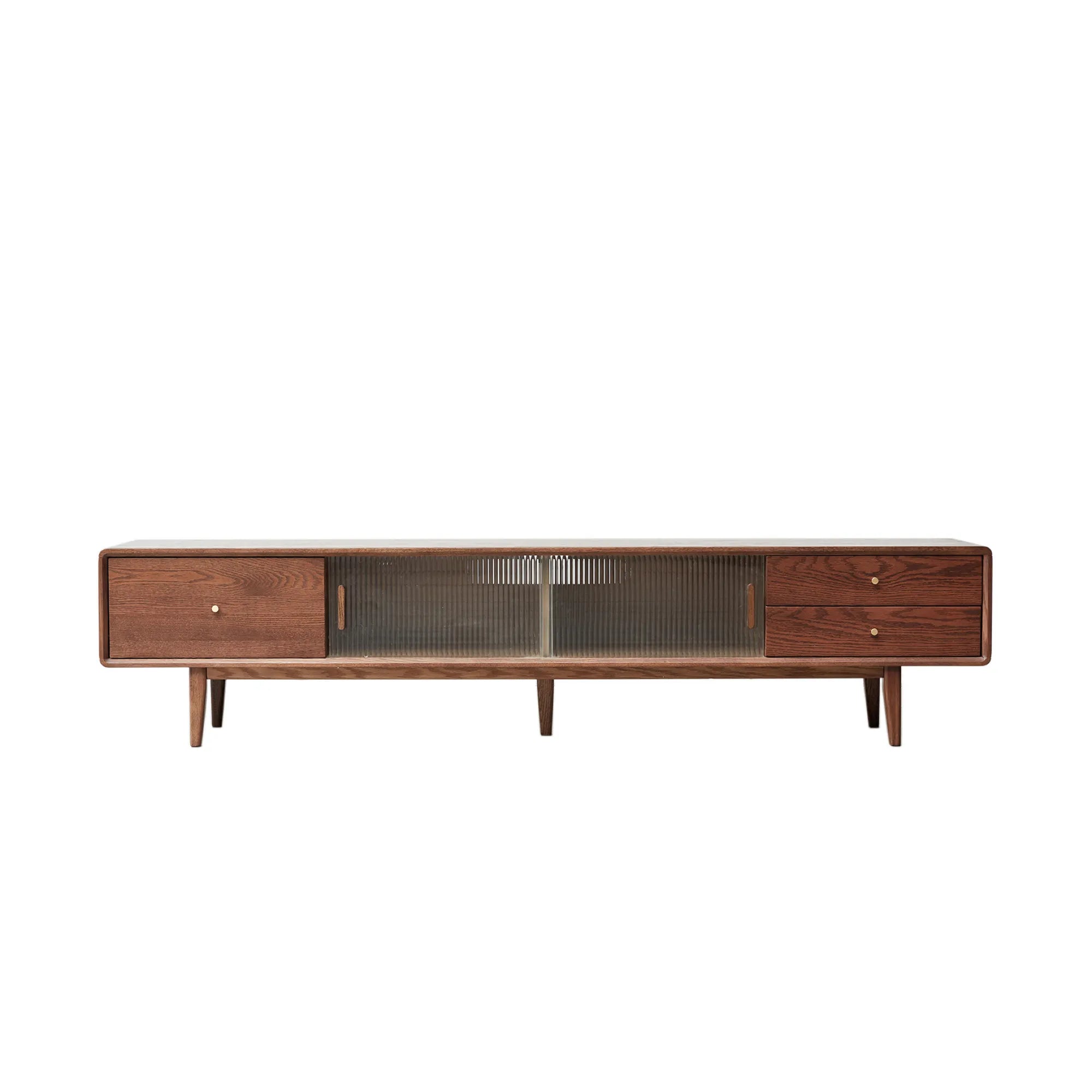 79" Solid Oak Walnut TV Stand with Glass Doors