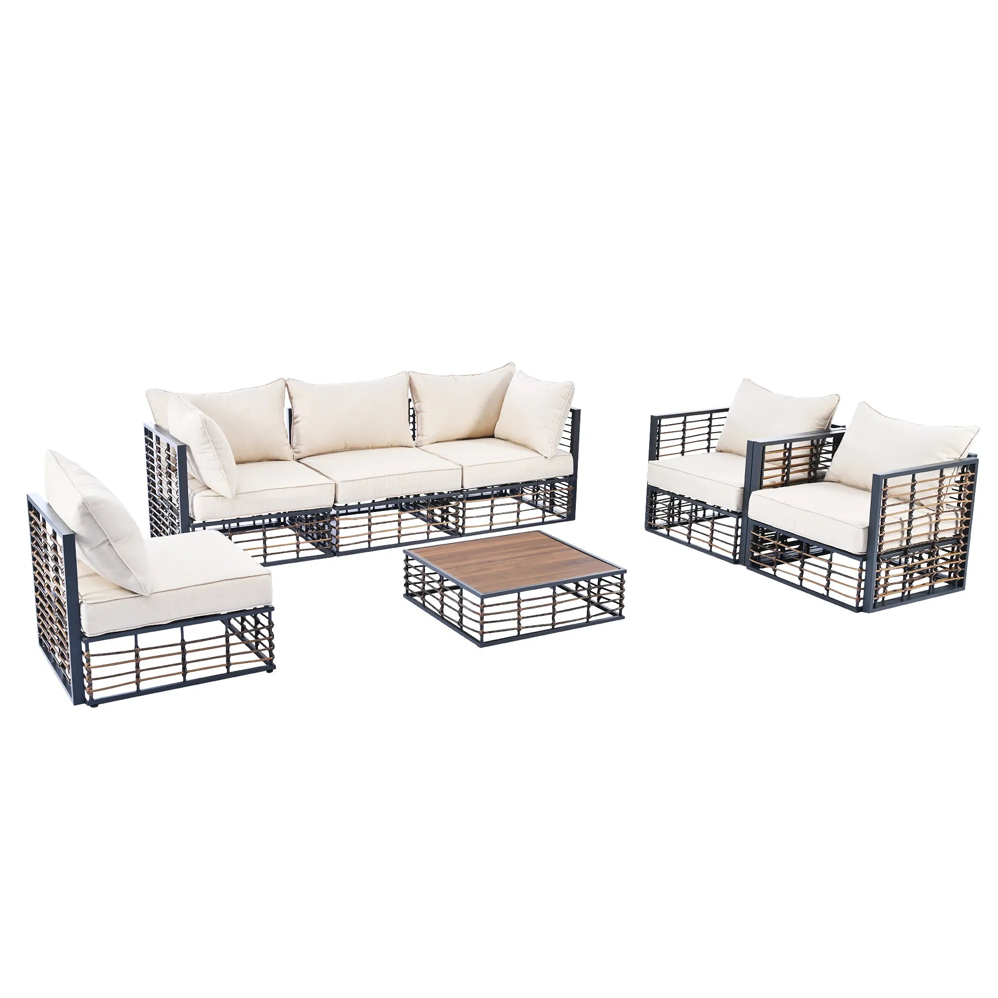 7 Pieces All-Weather Metal Minimalist Modern Outdoor Patio Sectional Sofa Set