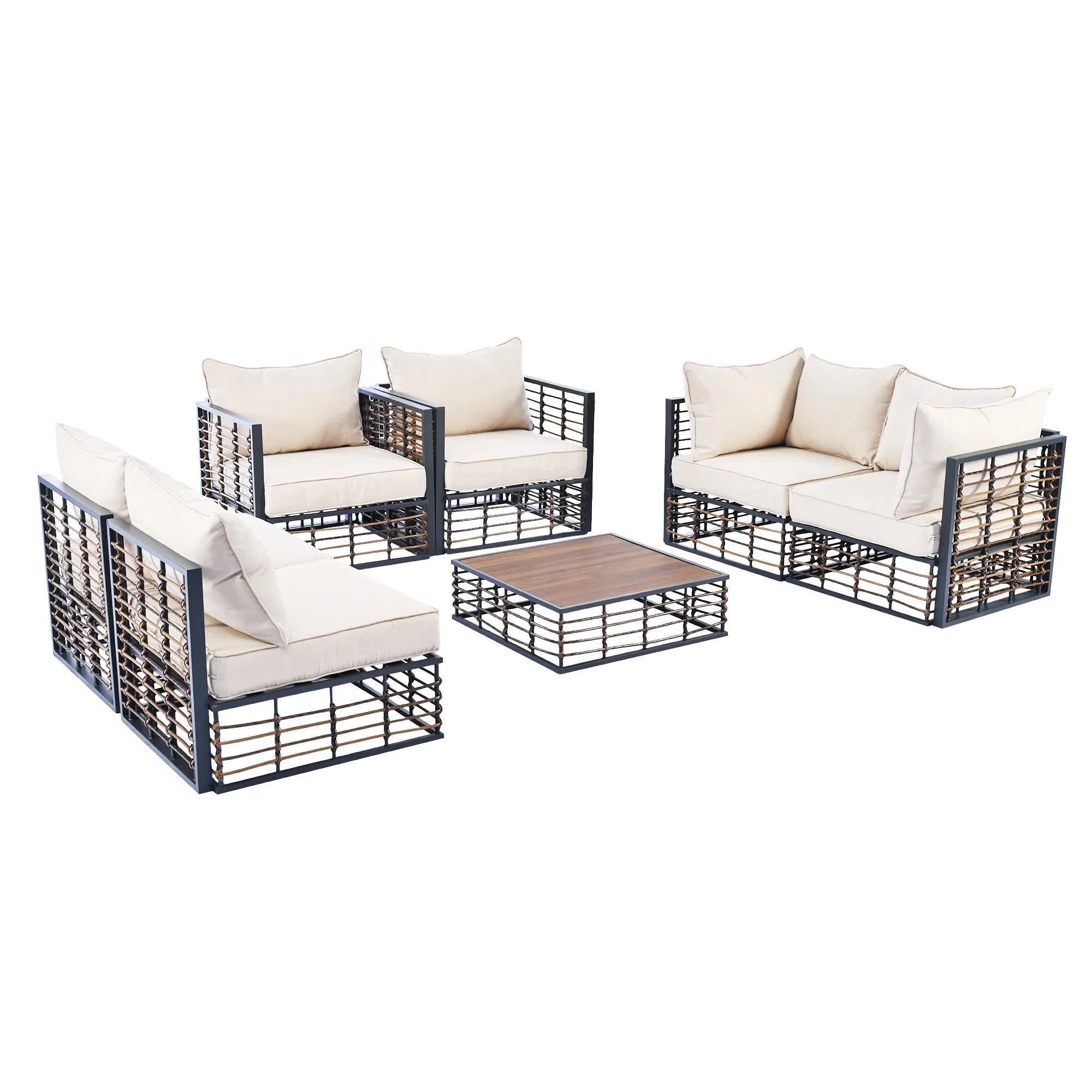 7 Pieces All-Weather Metal Minimalist Modern Outdoor Patio Sectional Sofa Set