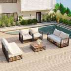 7 Pieces All-Weather Metal Minimalist Modern Outdoor Patio Sectional Sofa Set