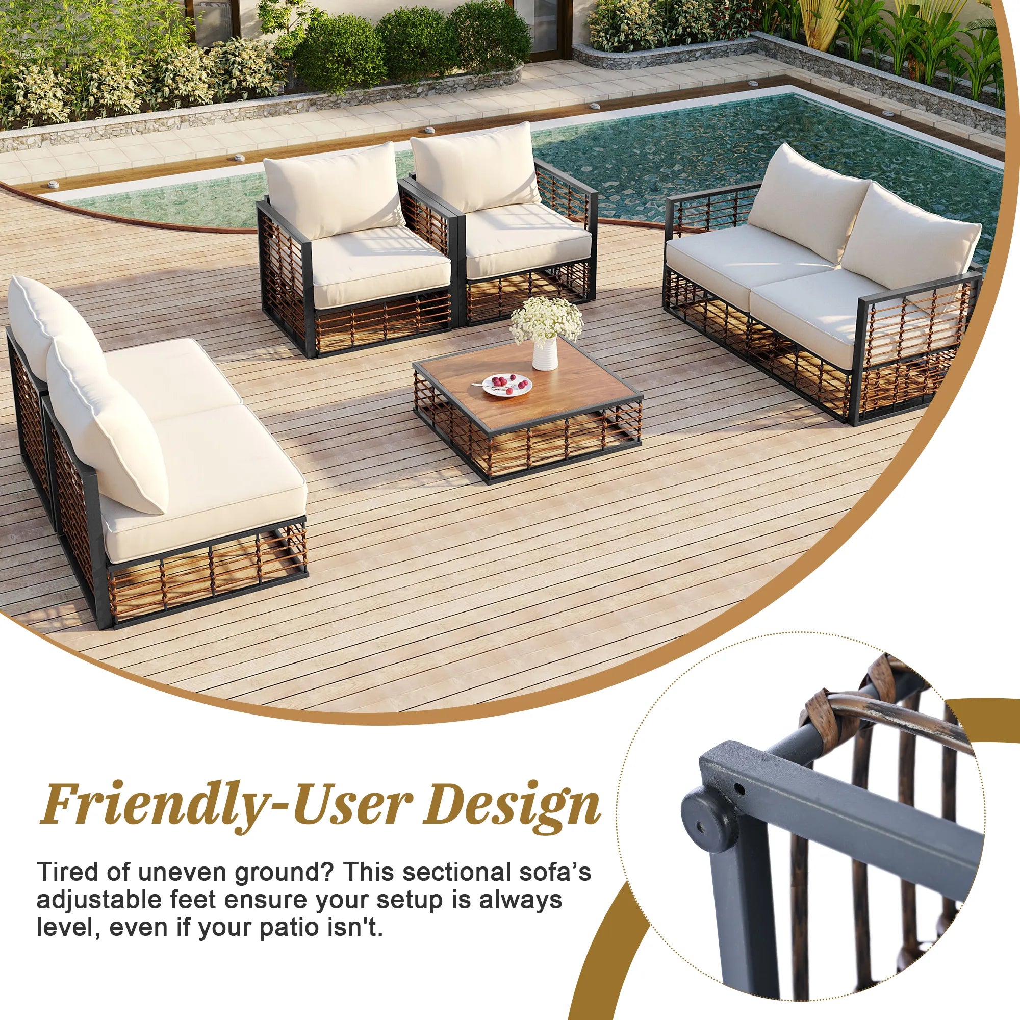 7 Pieces All-Weather Metal Minimalist Modern Outdoor Patio Sectional Sofa Set