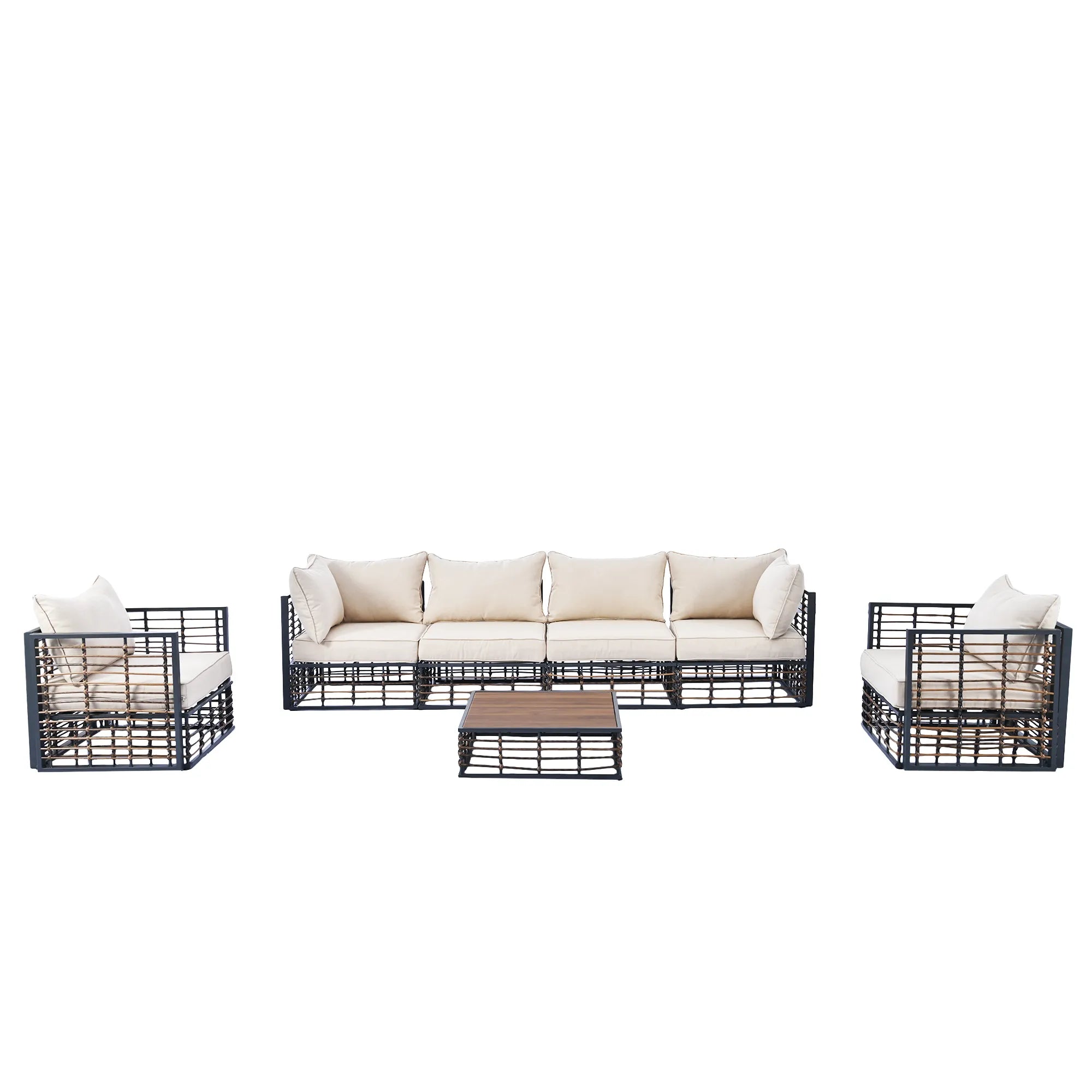 7 Pieces All-Weather Metal Minimalist Modern Outdoor Patio Sectional Sofa Set