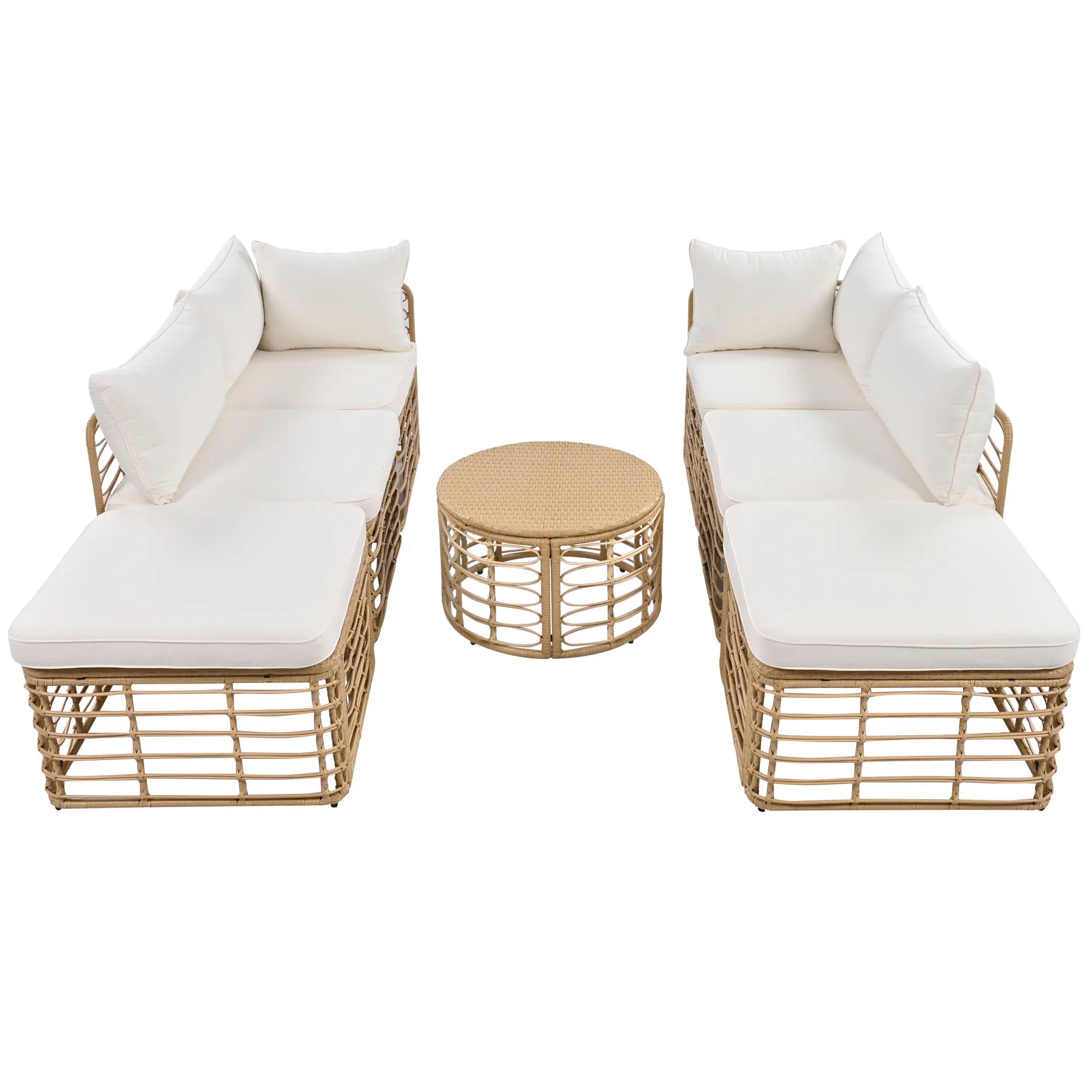 7 Pieces All-Weather Rattan Outdoor Patio Sectional Sofa Set