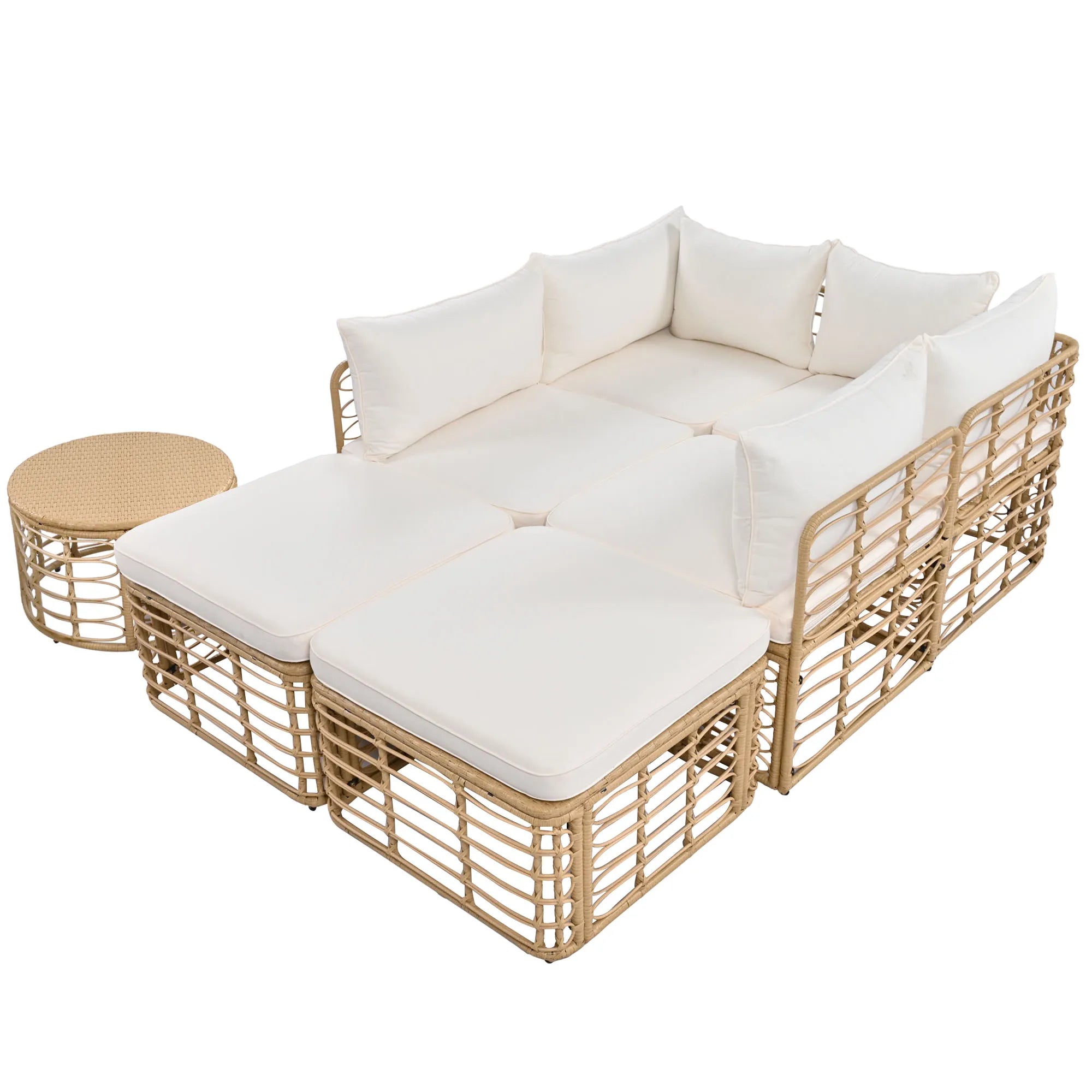 7 Pieces All-Weather Rattan Outdoor Patio Sectional Sofa Set
