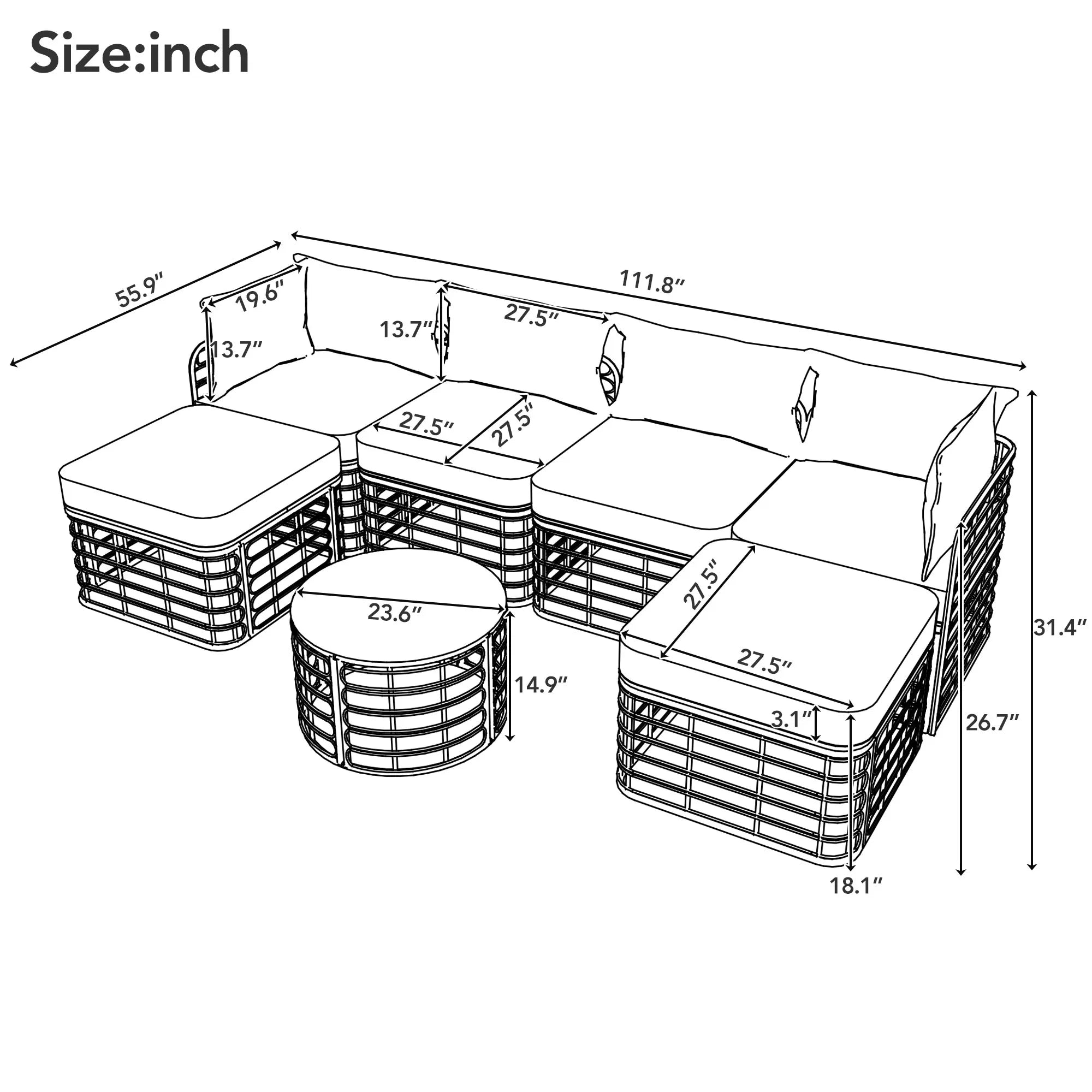 7 Pieces All-Weather Rattan Outdoor Patio Sectional Sofa Set