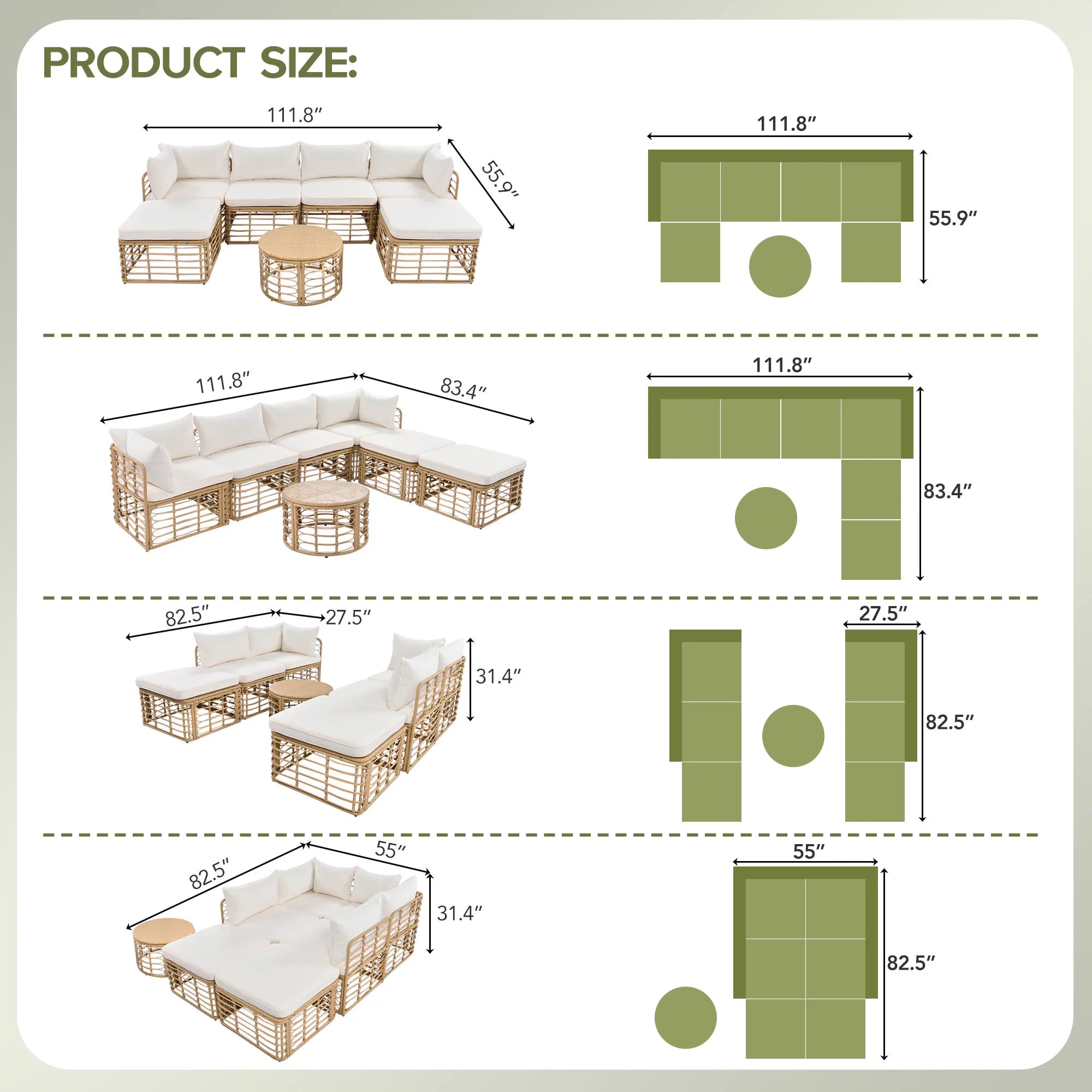 7 Pieces All-Weather Rattan Outdoor Patio Sectional Sofa Set