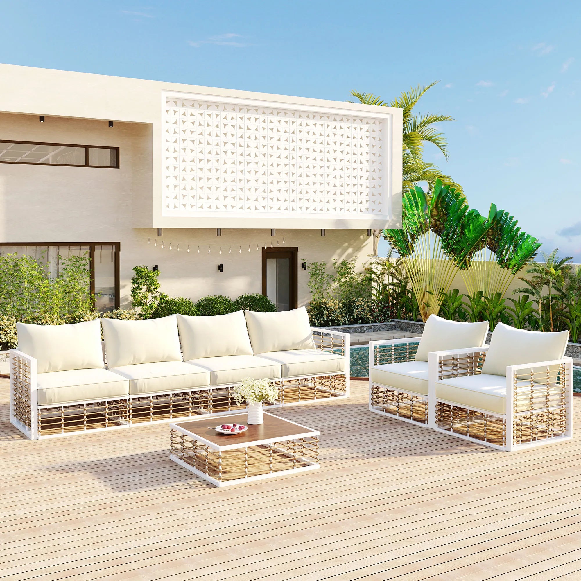 7 Pieces All-Weather Metal Minimalist Modern Outdoor Patio Sectional Sofa Set