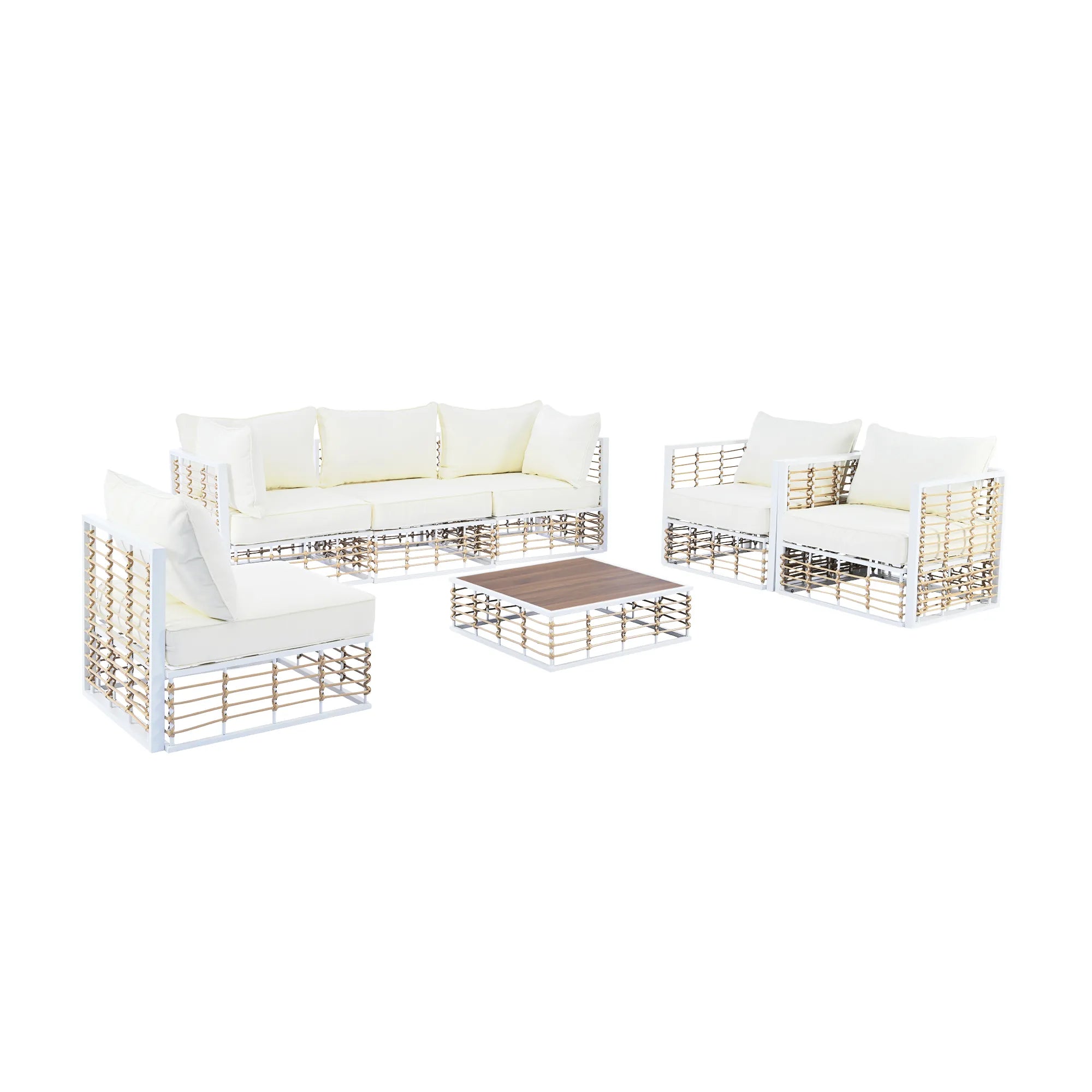 7 Pieces All-Weather Metal Minimalist Modern Outdoor Patio Sectional Sofa Set