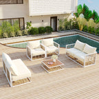 7 Pieces All-Weather Metal Minimalist Modern Outdoor Patio Sectional Sofa Set