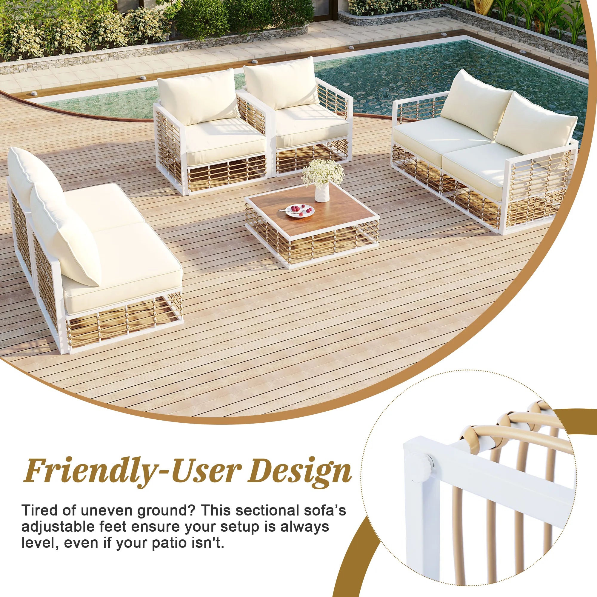 7 Pieces All-Weather Metal Minimalist Modern Outdoor Patio Sectional Sofa Set
