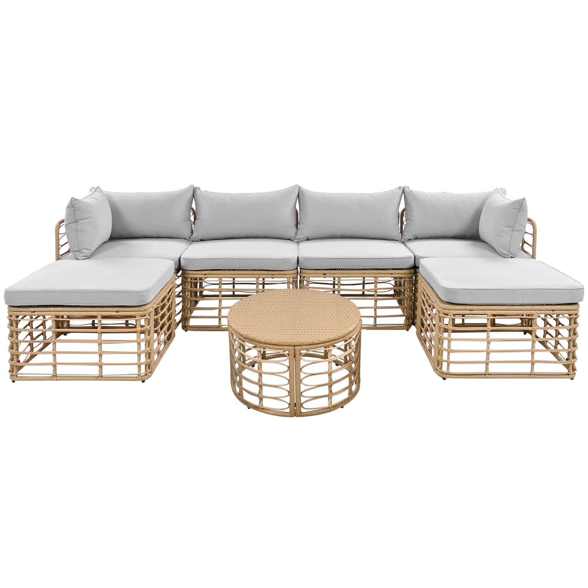 7 Pieces All-Weather Rattan Outdoor Patio Sectional Sofa Set