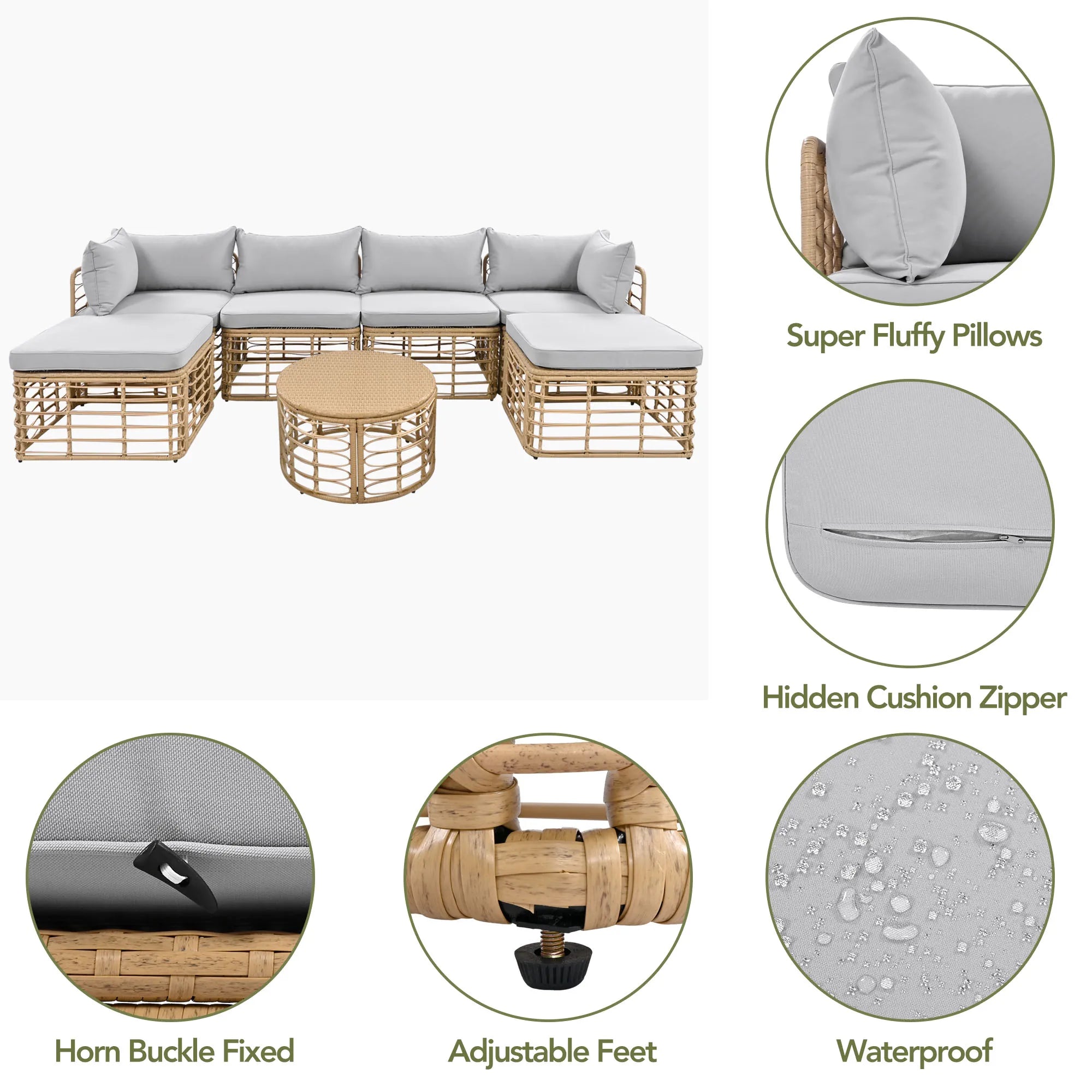 7 Pieces All-Weather Rattan Outdoor Patio Sectional Sofa Set