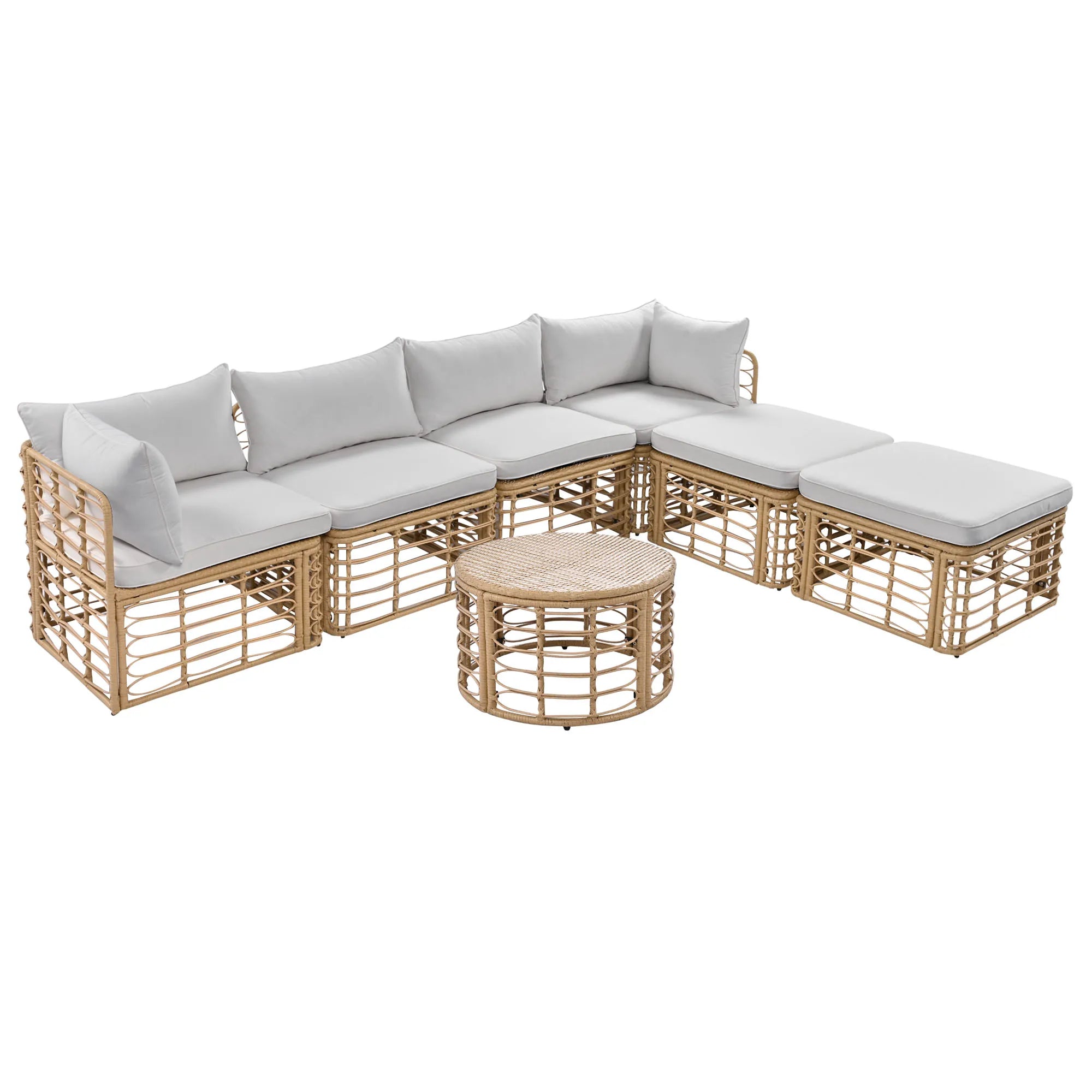 7 Pieces All-Weather Rattan Outdoor Patio Sectional Sofa Set