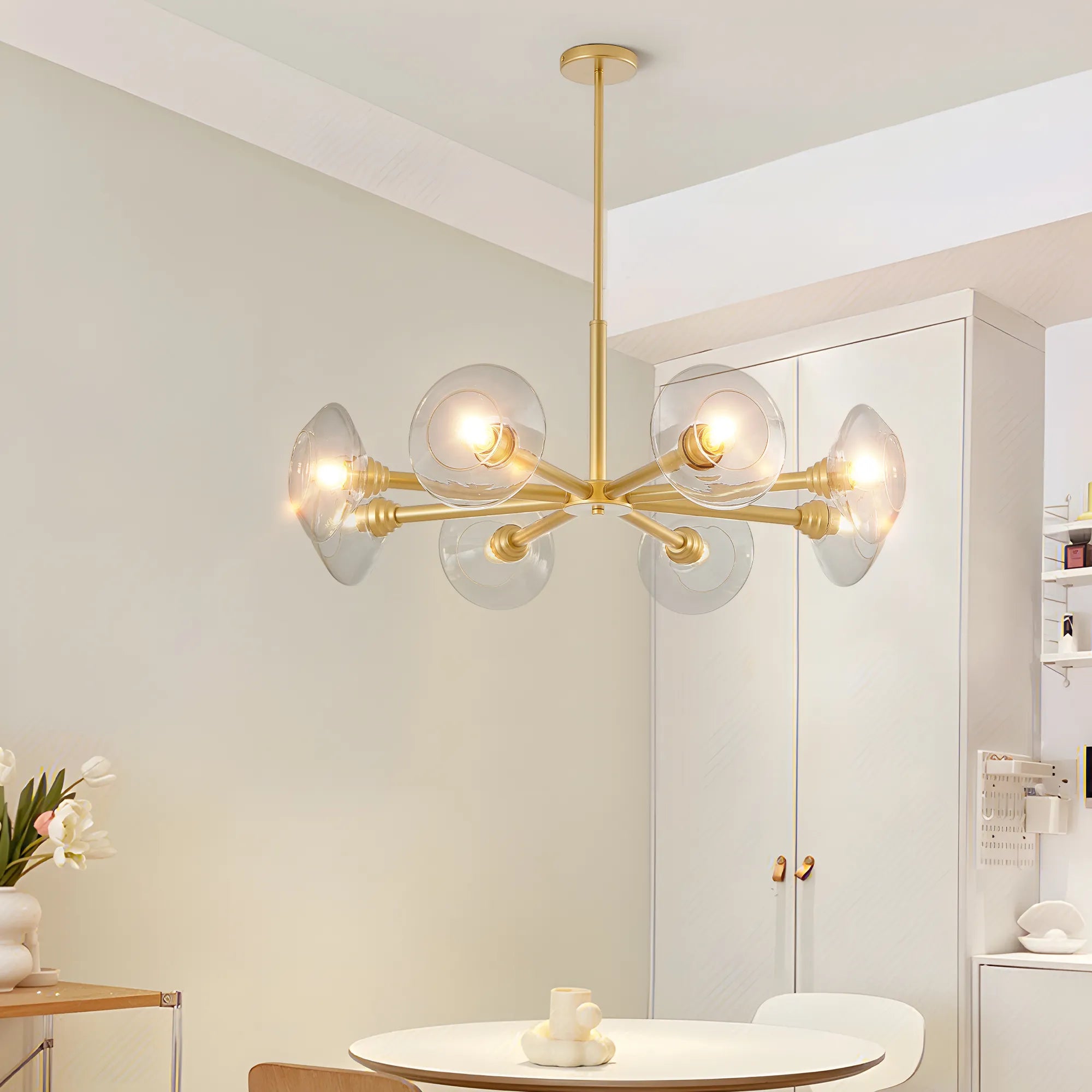 8-Light Modern Gold Chandelier with Glass Shades