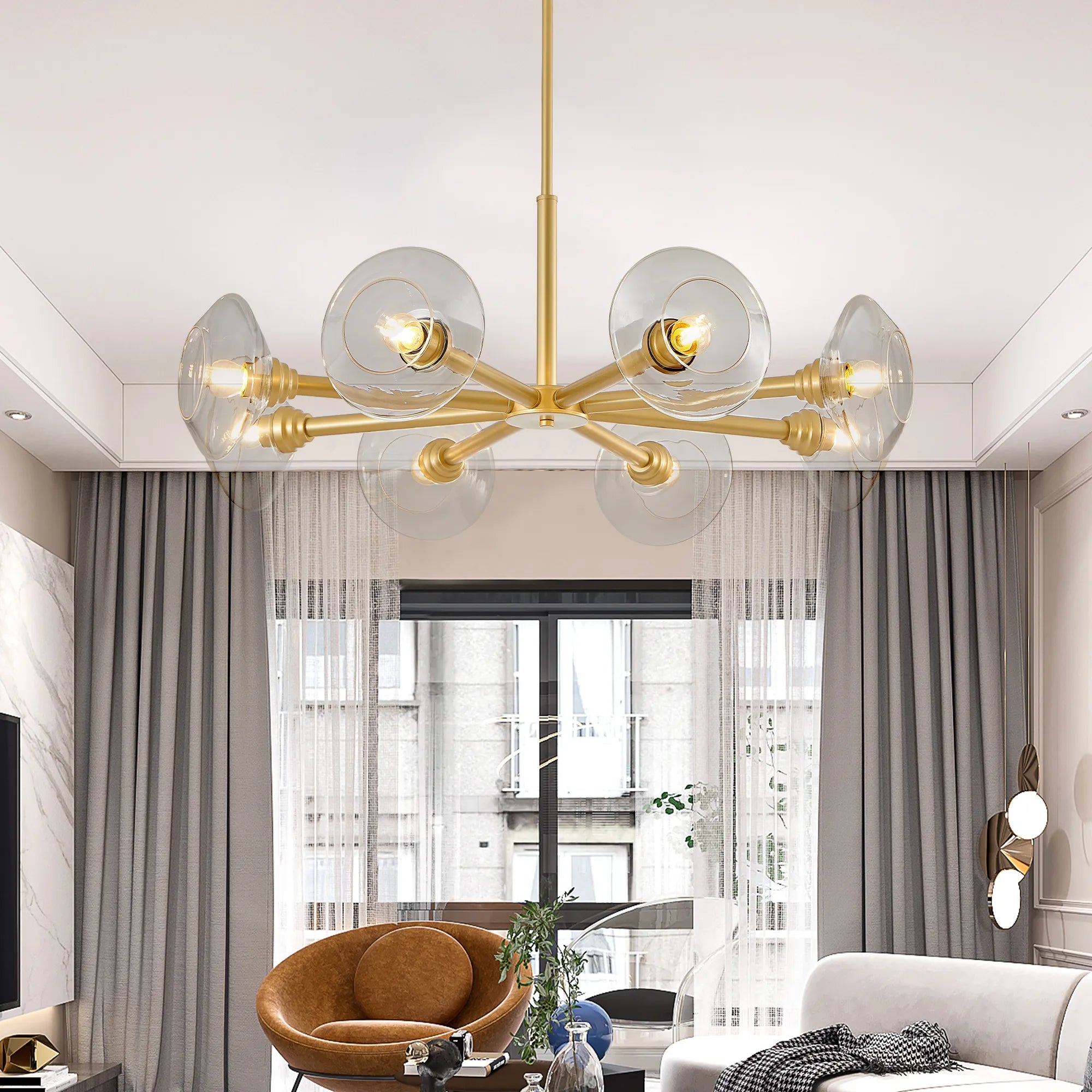 8-Light Modern Gold Chandelier with Glass Shades