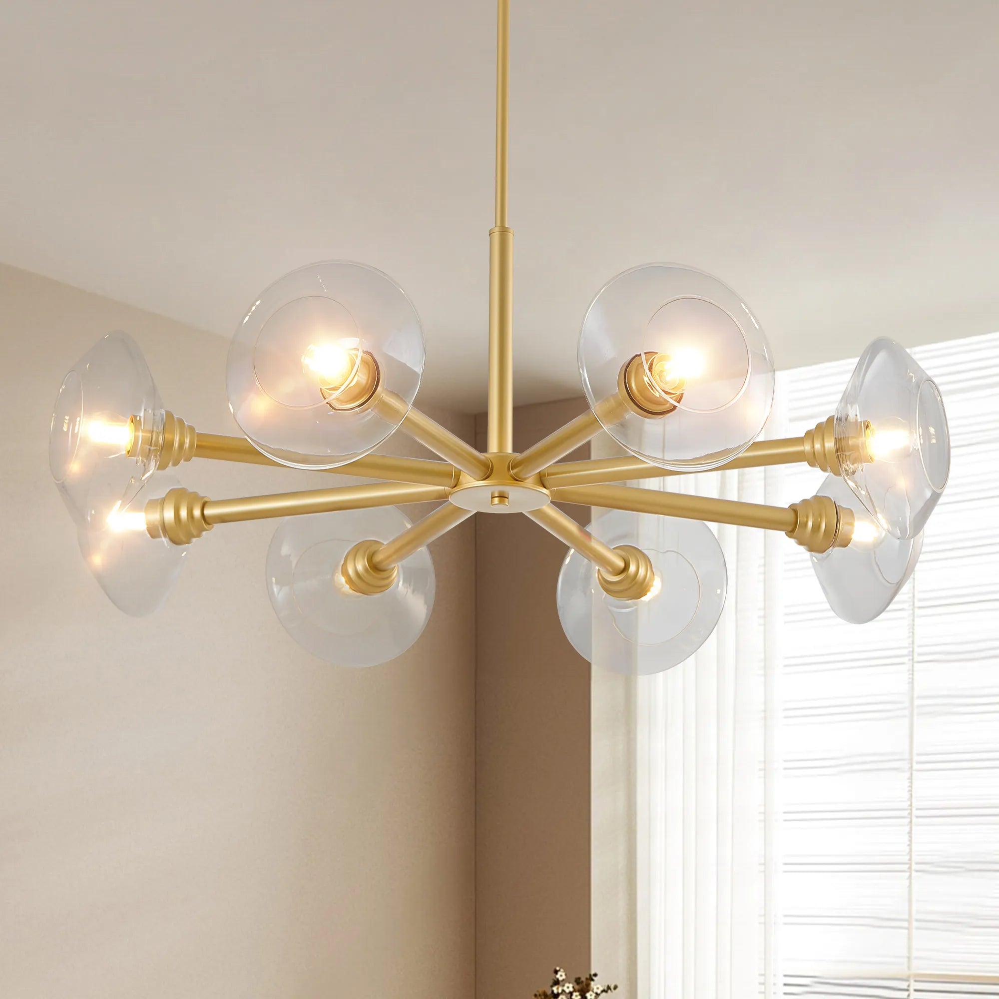 8-Light Modern Gold Chandelier with Glass Shades