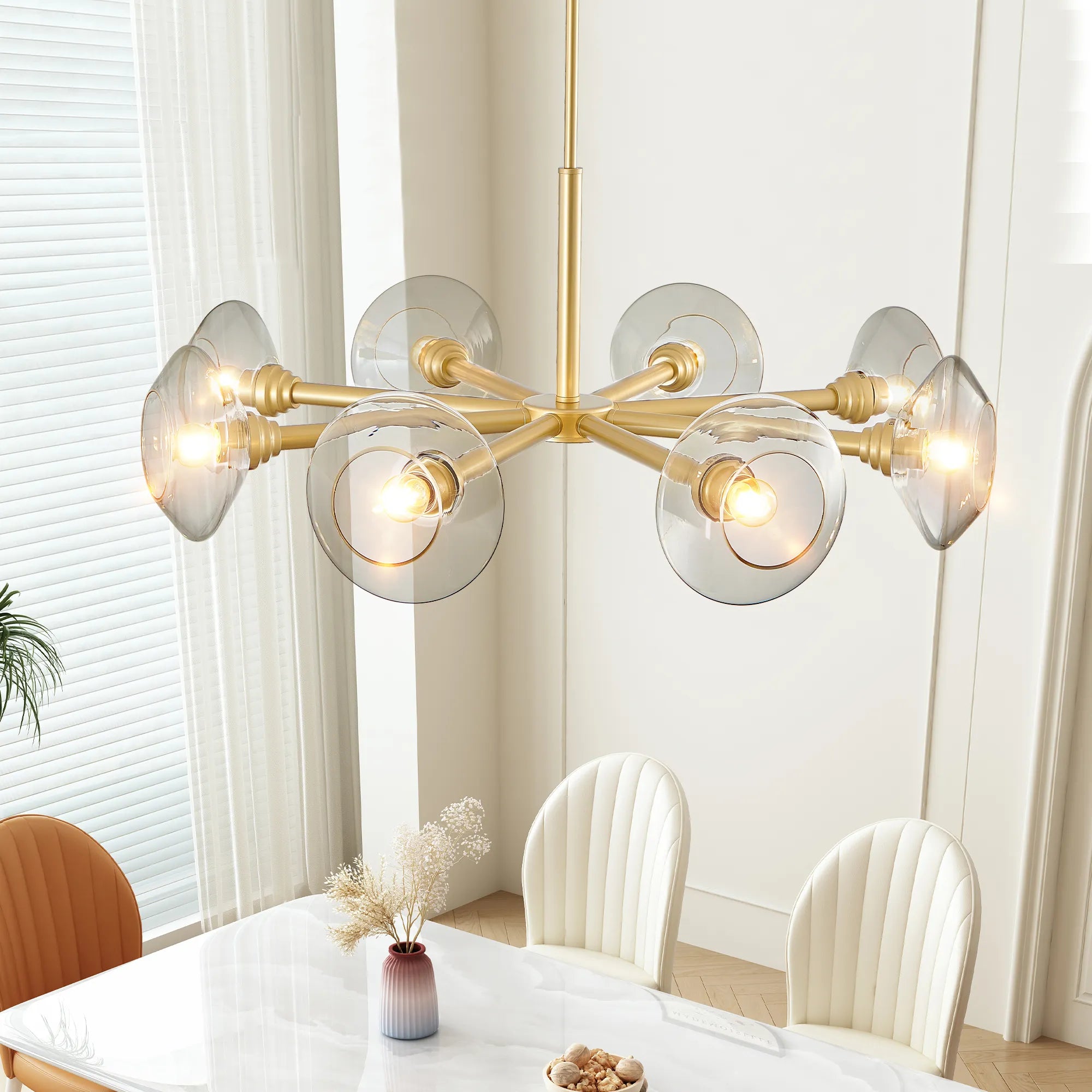 8-Light Modern Gold Chandelier with Glass Shades