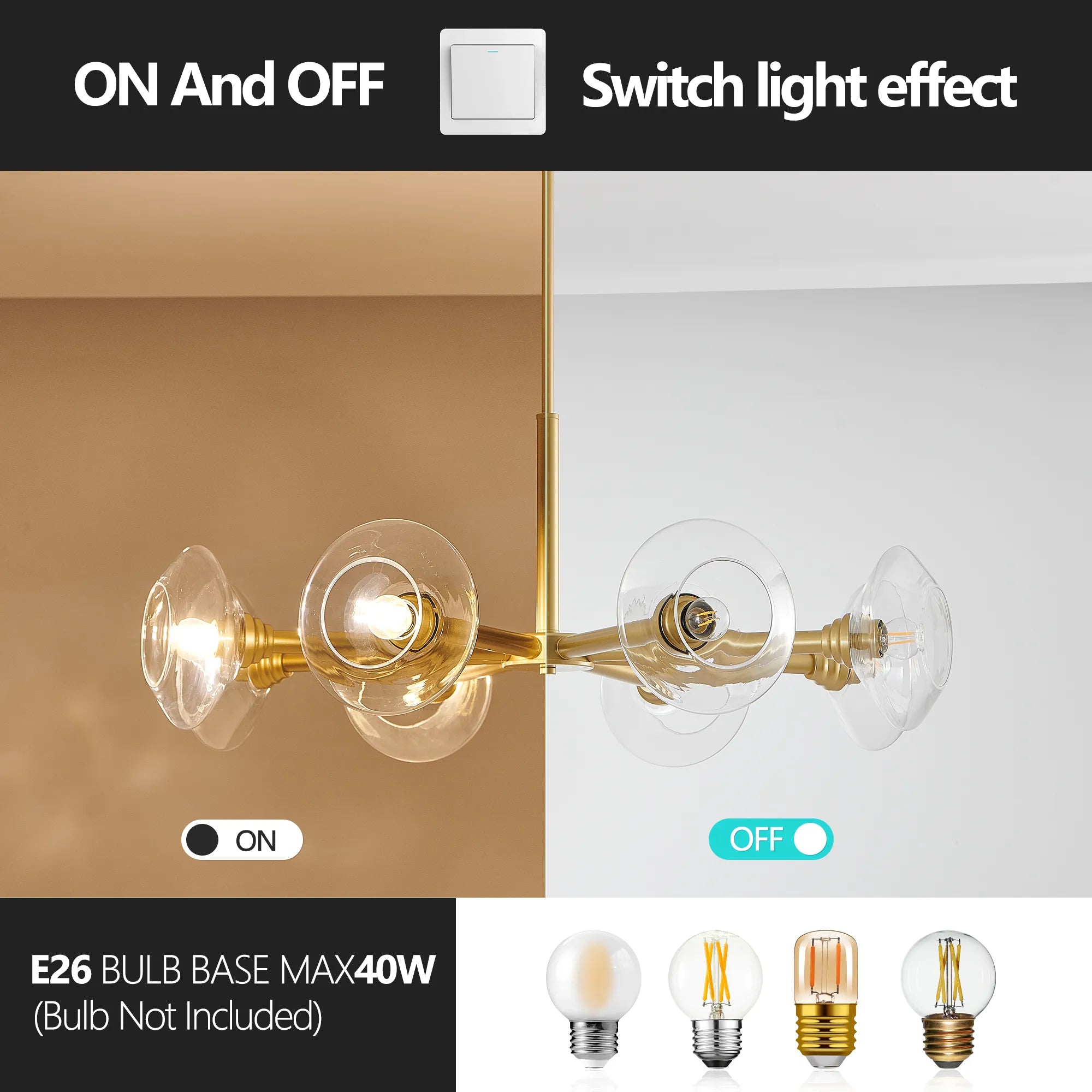 8-Light Modern Gold Chandelier with Glass Shades