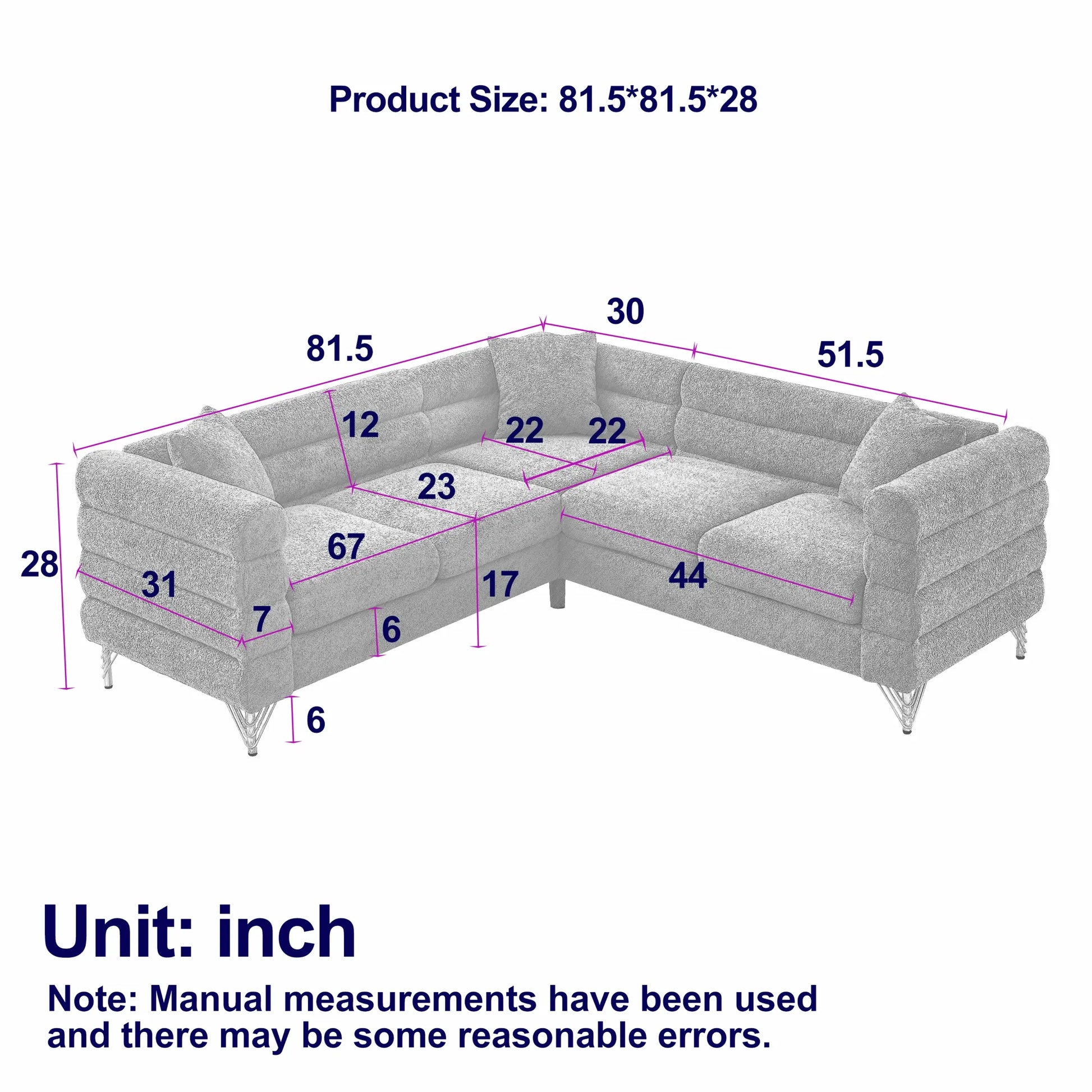 81.5" 5-Seater Teddy L-Shaped Corner Sectional Sofa