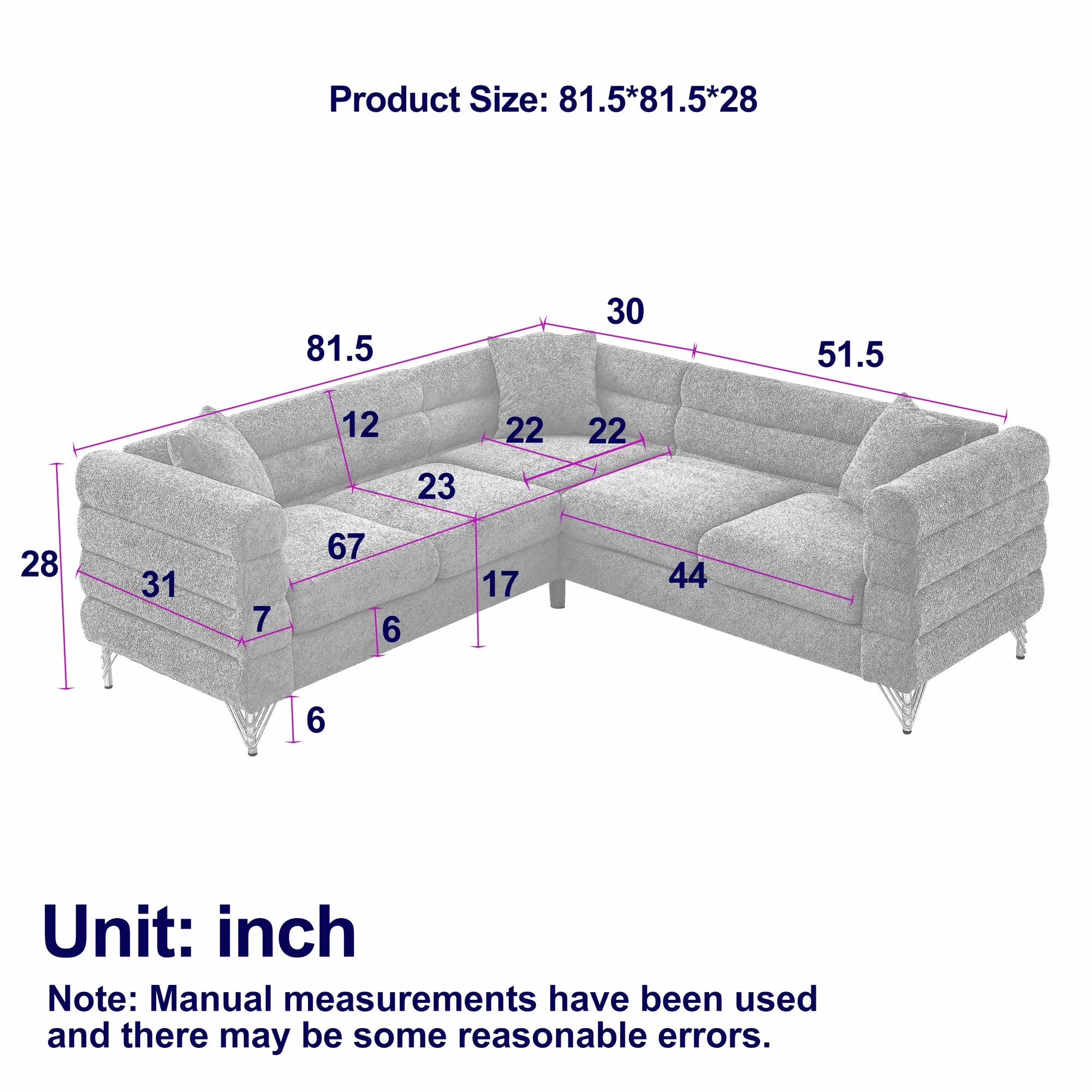 81.5" 5-Seater Teddy L-Shaped Corner Sectional Sofa