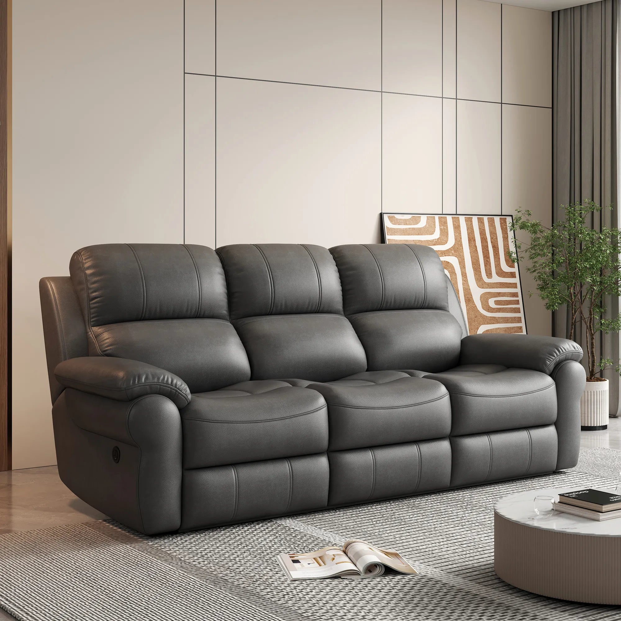 83“ Fabric Power Recliner Sofa with Wireless Charger and Cupholder