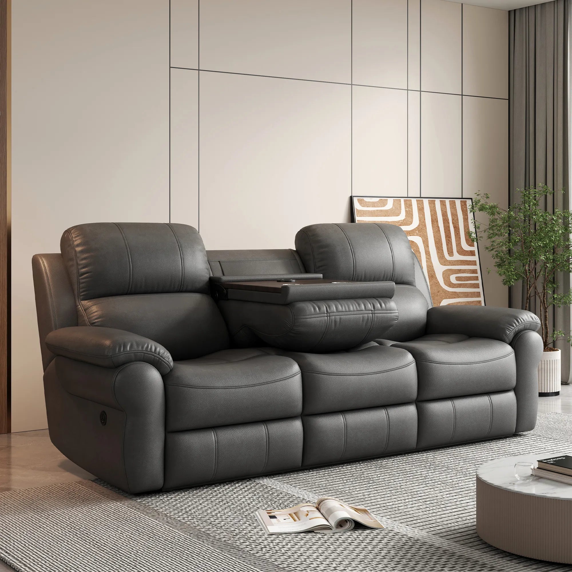 83“ Fabric Power Recliner Sofa with Wireless Charger and Cupholder