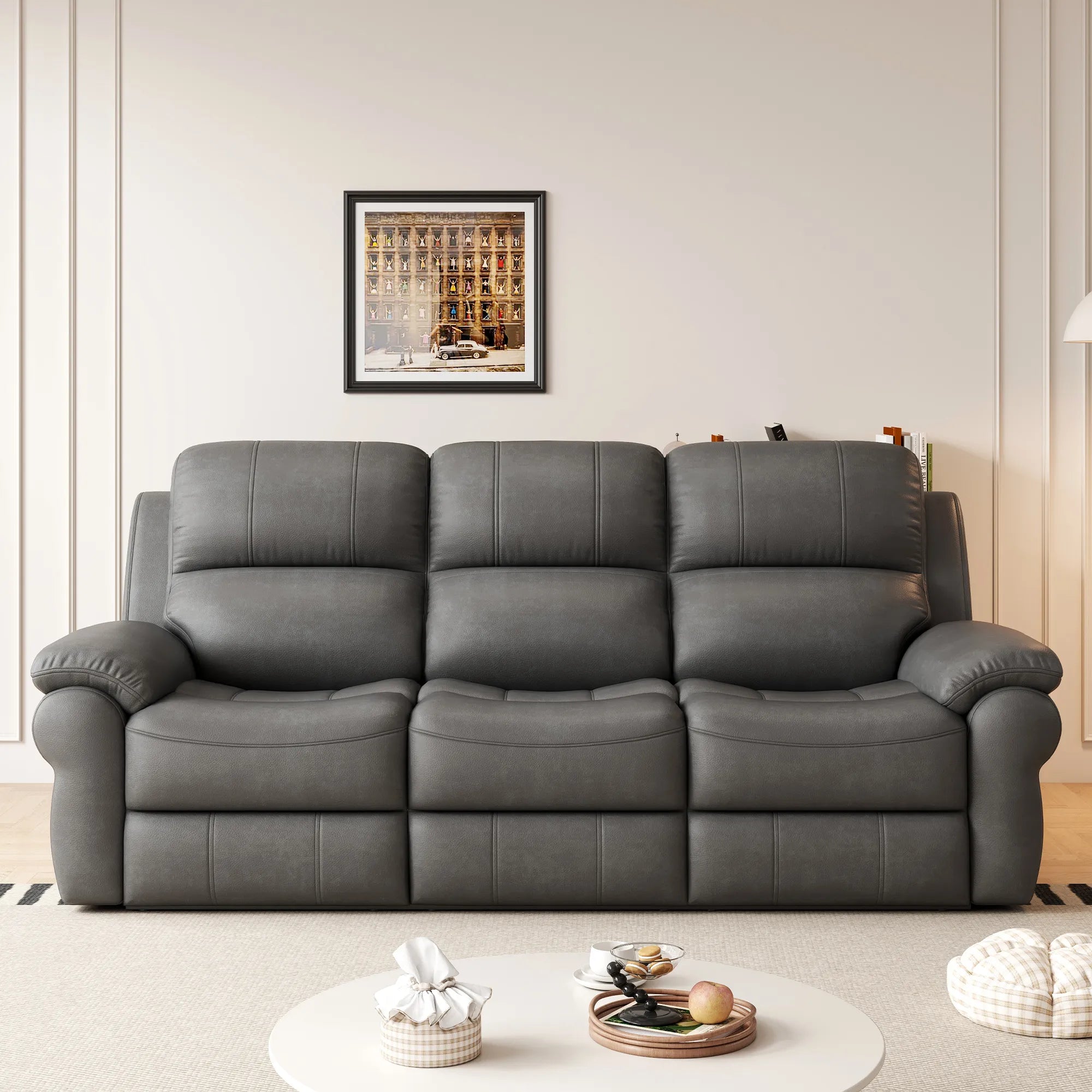 83“ Fabric Power Recliner Sofa with Wireless Charger and Cupholder